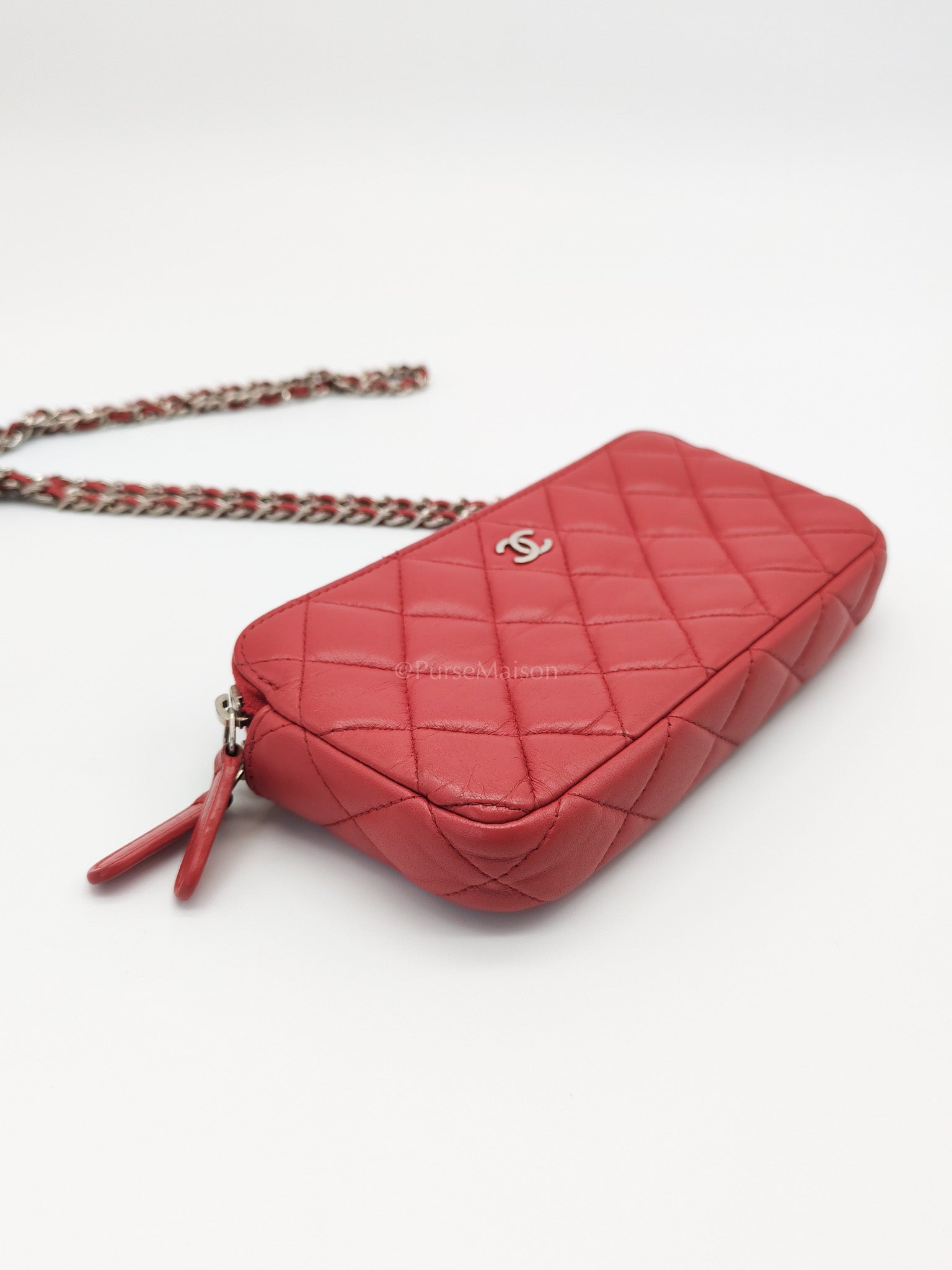 Double Zip in Rose Pink Clutch Chain Bag and Silver Hardware Series 26 | Purse Maison Luxury Bags Shop