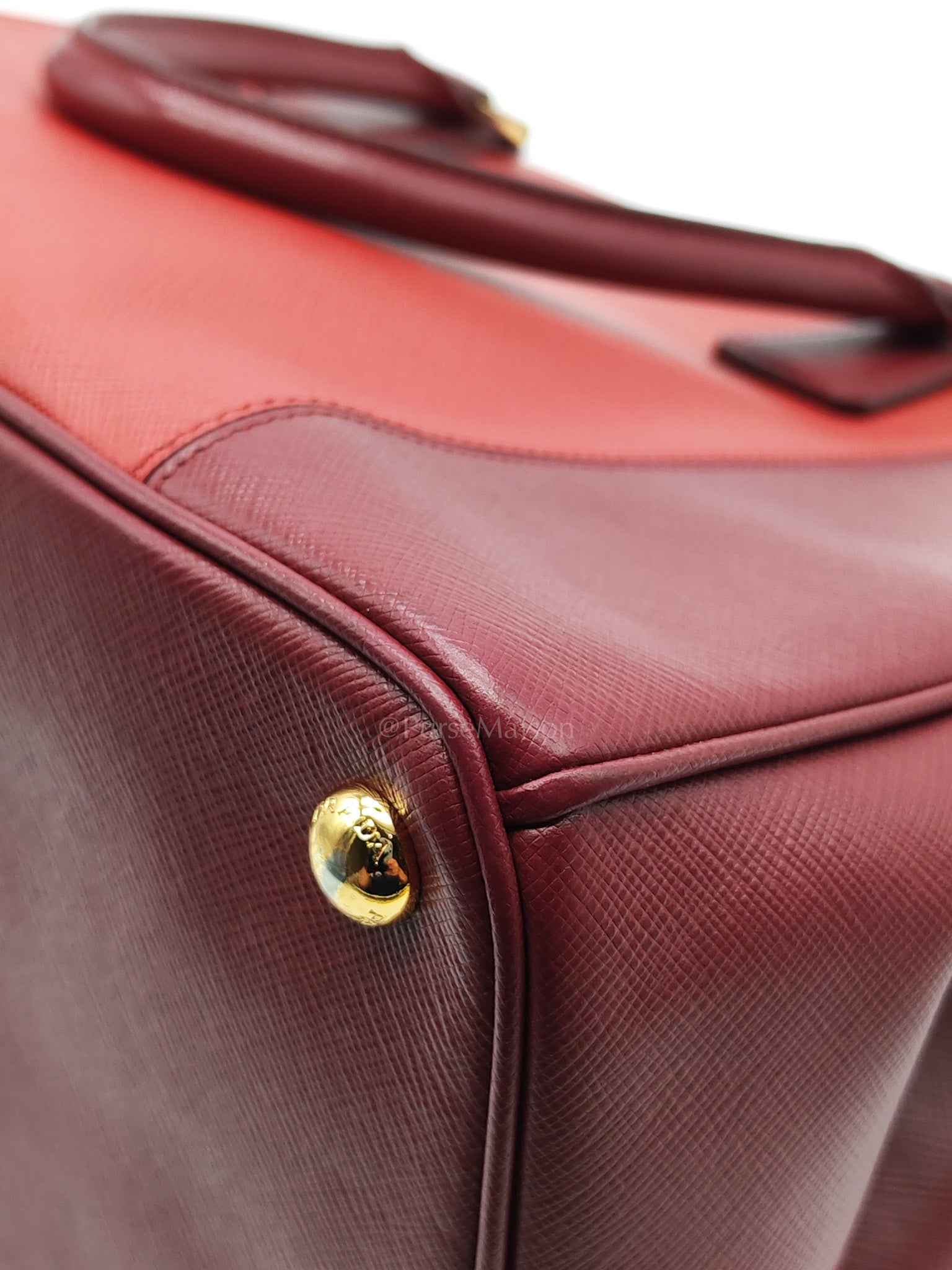 Double Zip Tote in Bi-color Saffiano Lux Cerise and Fuoco | Purse Maison Luxury Bags Shop