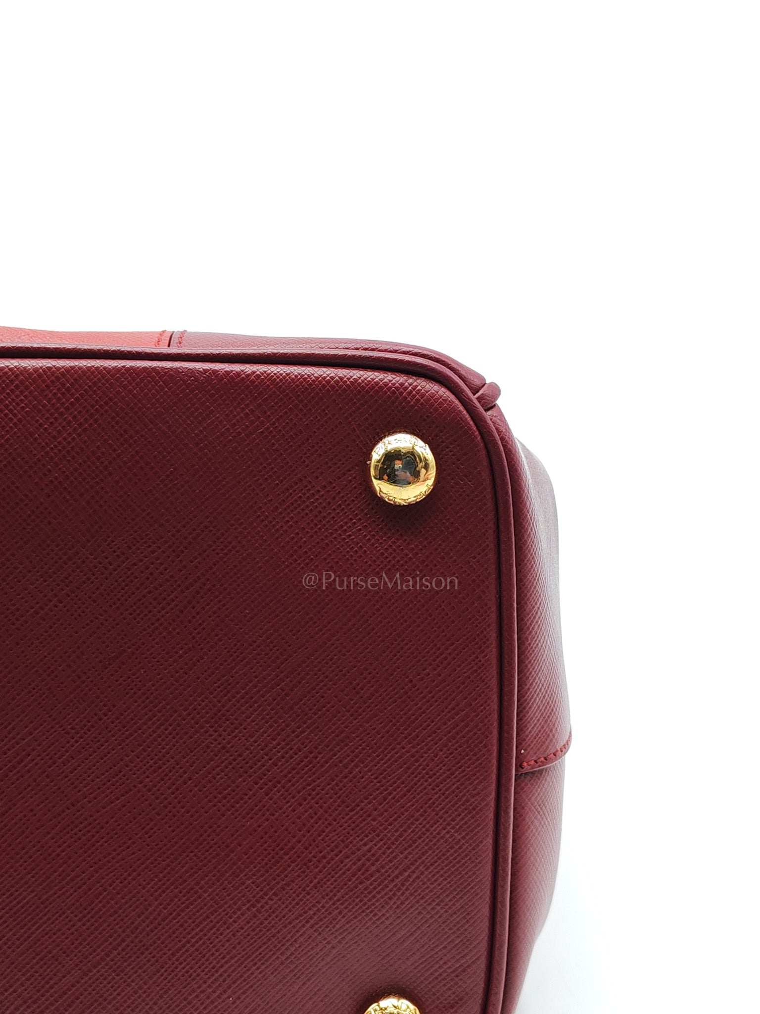 Double Zip Tote in Bi-color Saffiano Lux Cerise and Fuoco | Purse Maison Luxury Bags Shop