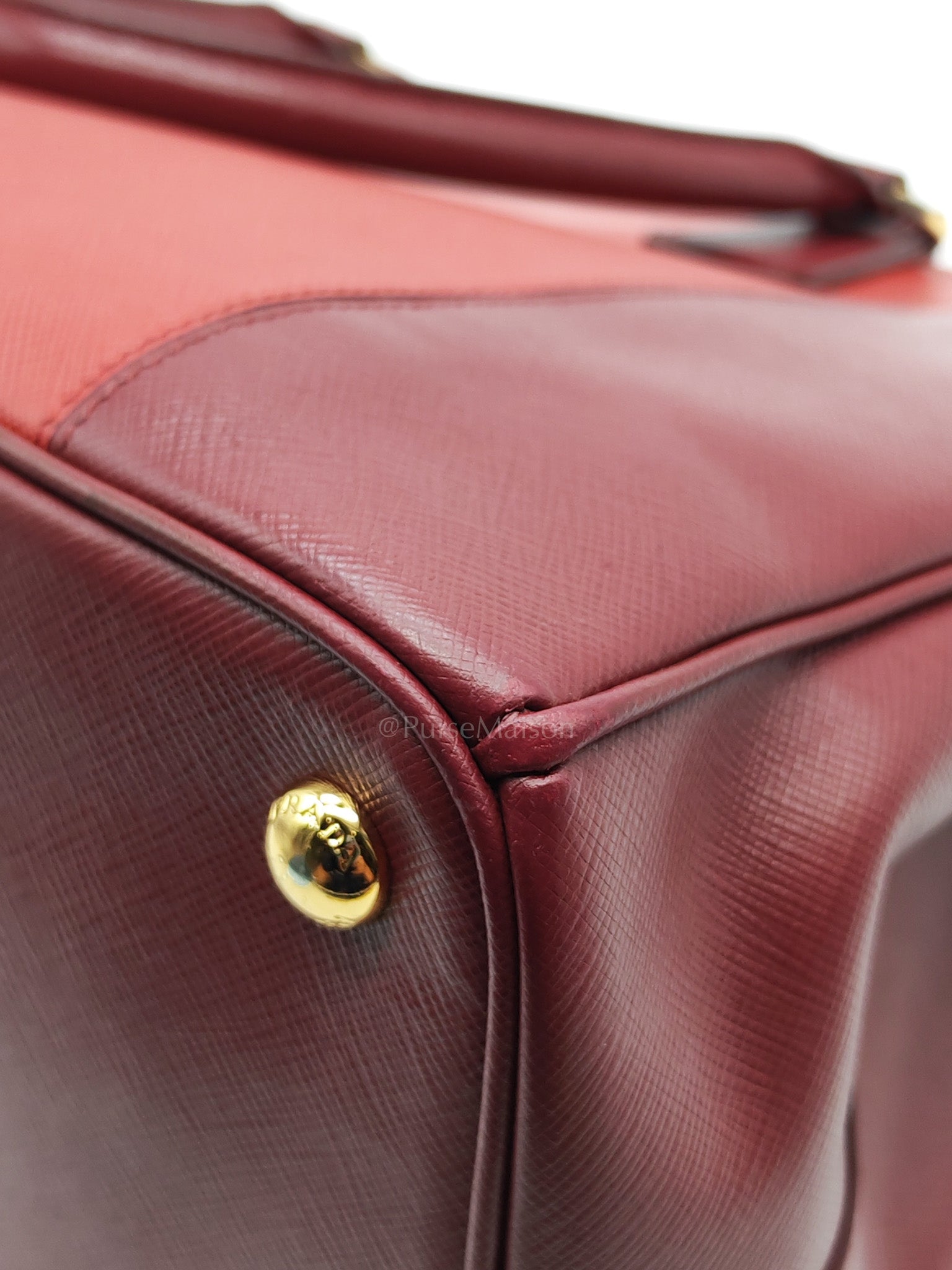 Double Zip Tote in Bi-color Saffiano Lux Cerise and Fuoco | Purse Maison Luxury Bags Shop
