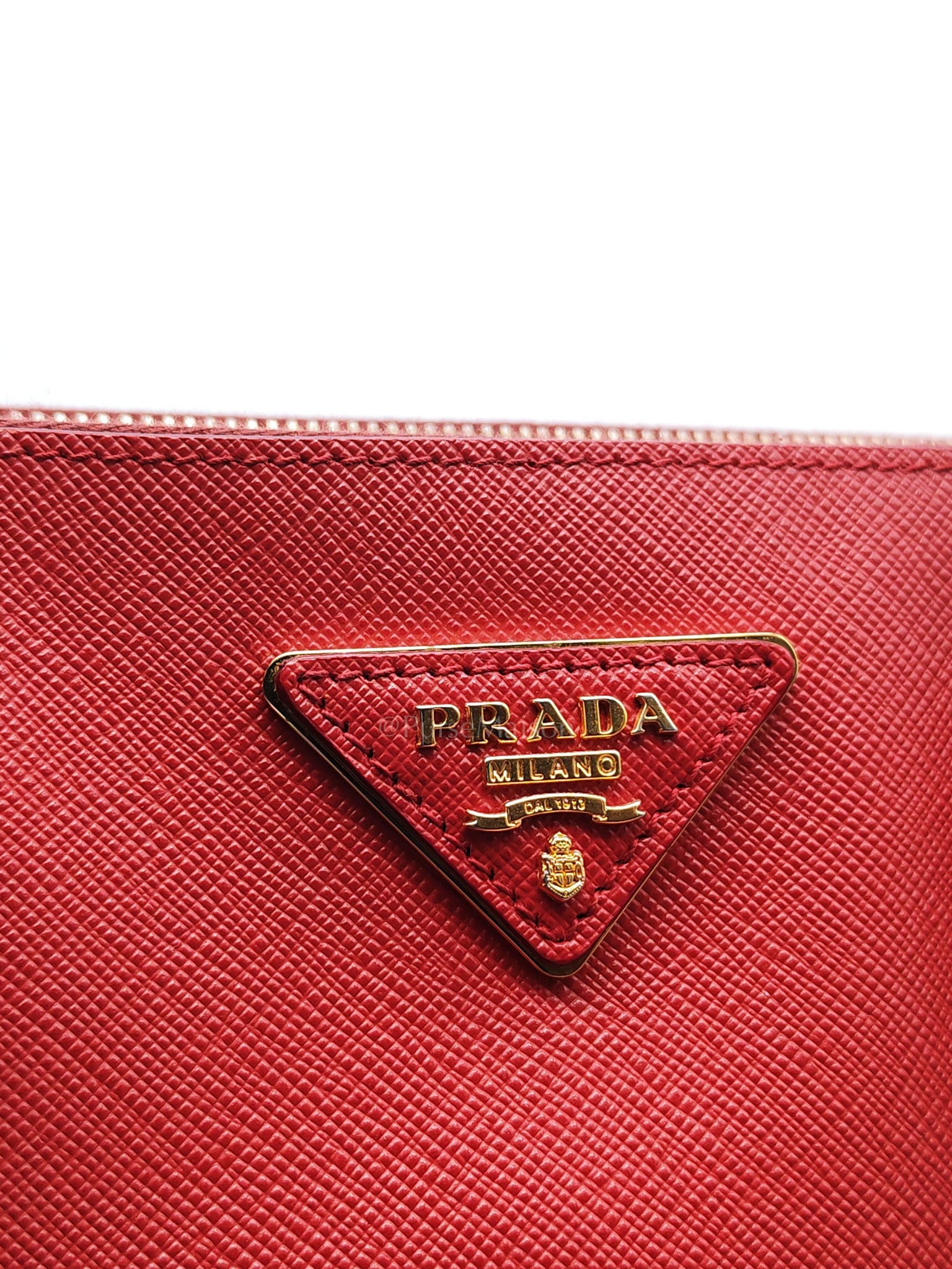Double Zip Tote in Bi-color Saffiano Lux Cerise and Fuoco | Purse Maison Luxury Bags Shop