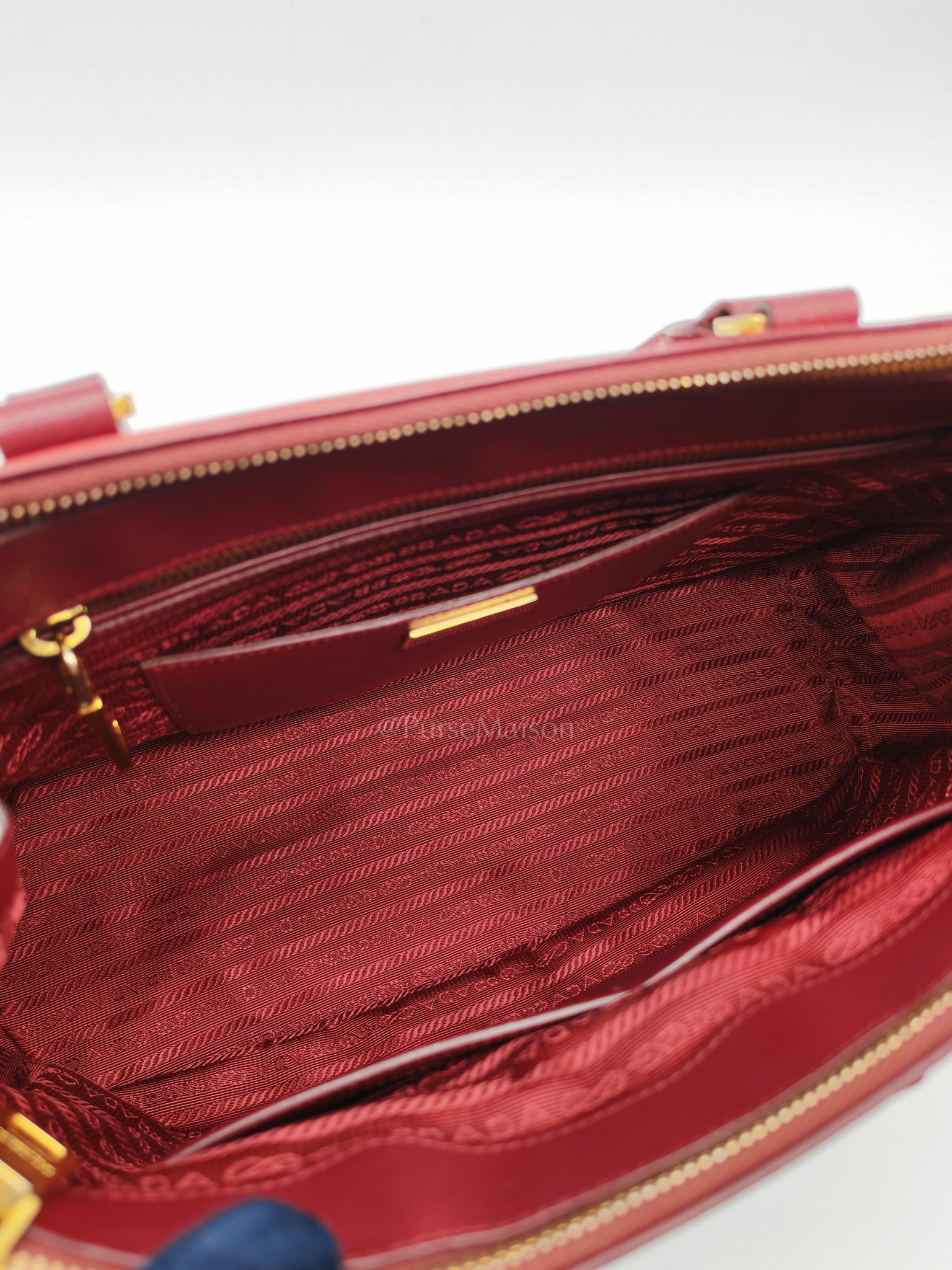 Double Zip Tote in Bi-color Saffiano Lux Cerise and Fuoco | Purse Maison Luxury Bags Shop