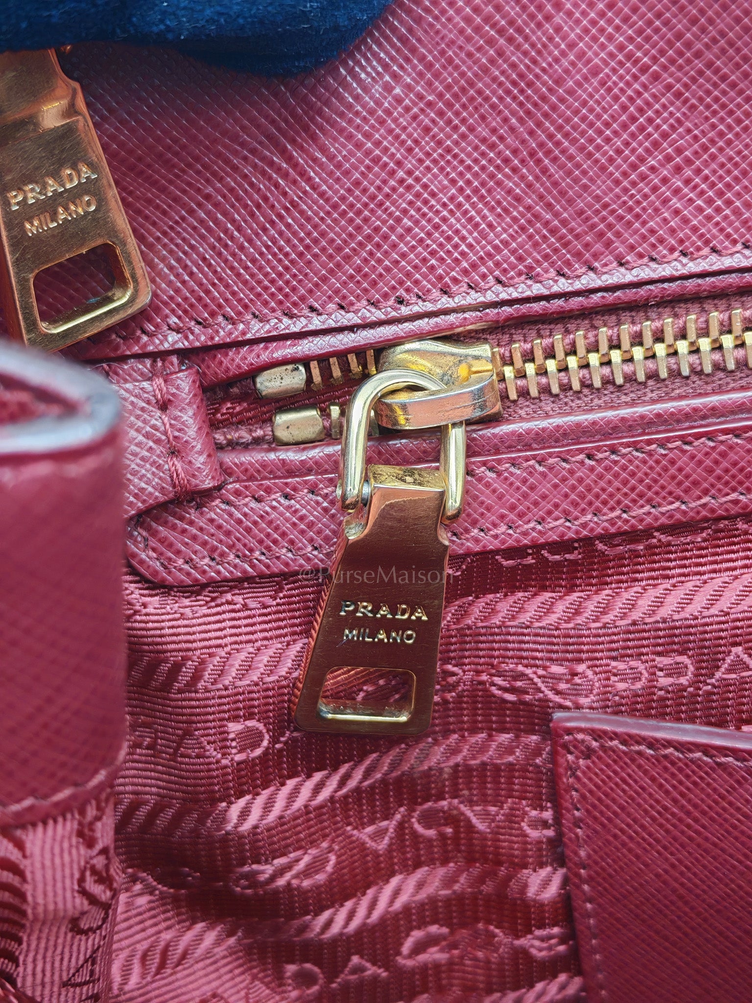 Double Zip Tote in Bi-color Saffiano Lux Cerise and Fuoco | Purse Maison Luxury Bags Shop