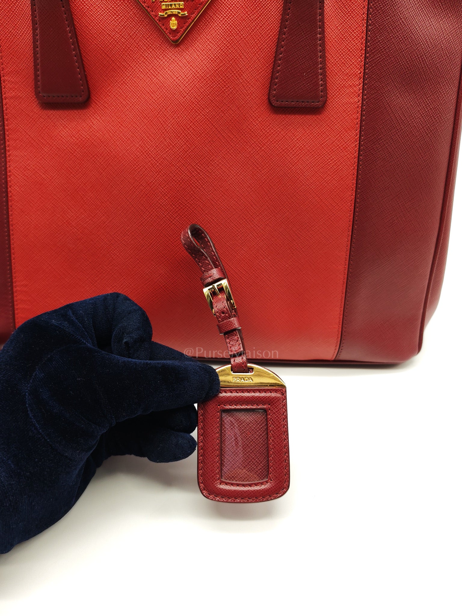 Double Zip Tote in Bi-color Saffiano Lux Cerise and Fuoco | Purse Maison Luxury Bags Shop