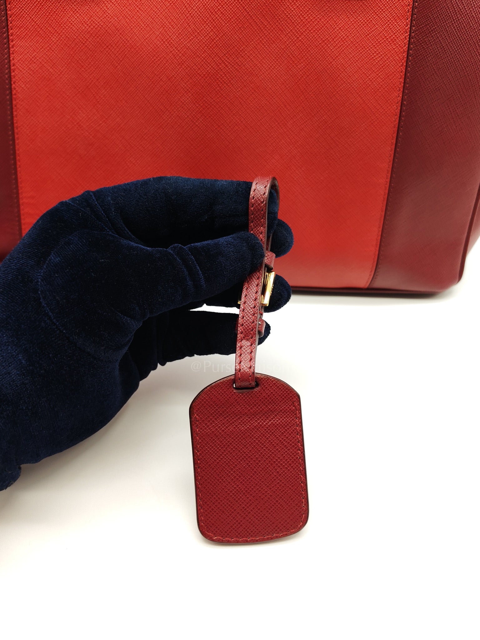 Double Zip Tote in Bi-color Saffiano Lux Cerise and Fuoco | Purse Maison Luxury Bags Shop