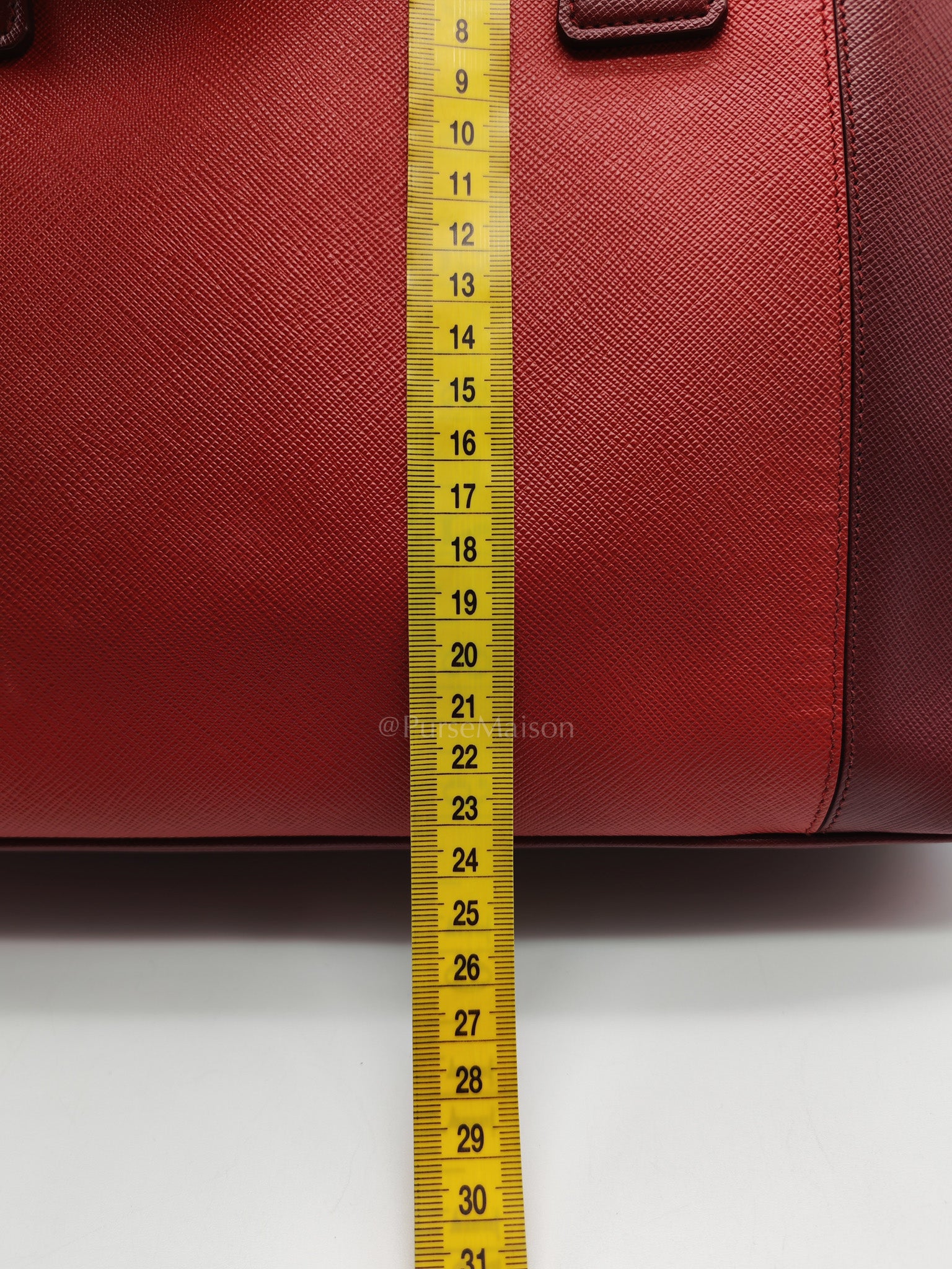 Double Zip Tote in Bi-color Saffiano Lux Cerise and Fuoco | Purse Maison Luxury Bags Shop