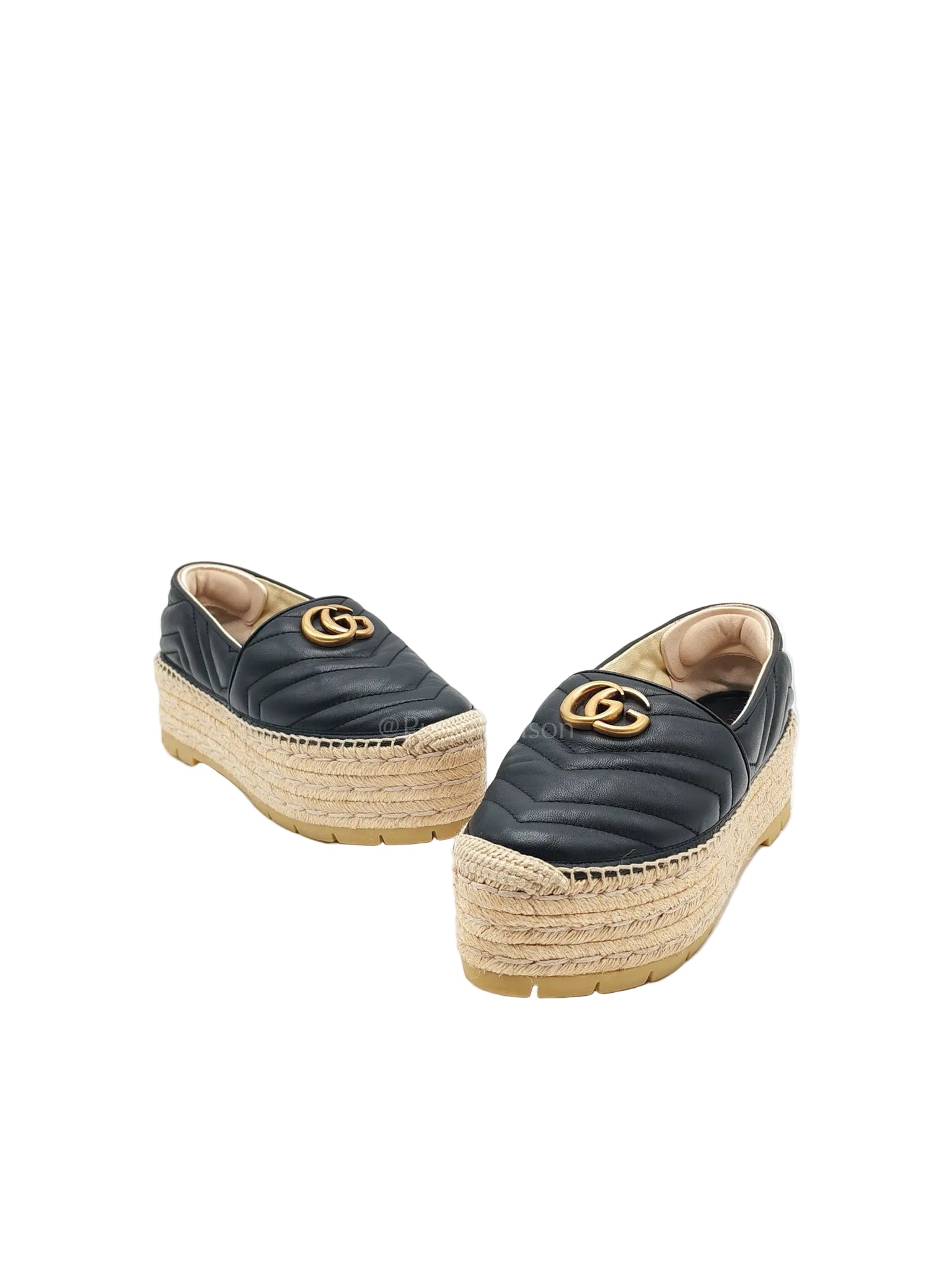 Double G Matelasse Espadrilles in Black Chevron Matellase Leather Size 38 1/2 (24.5cm)