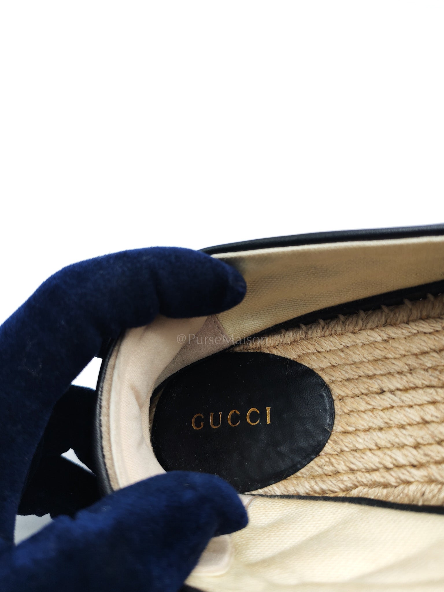 Double G Matelasse Espadrilles in Black Chevron Matellase Leather Size 38 1/2 (24.5cm)