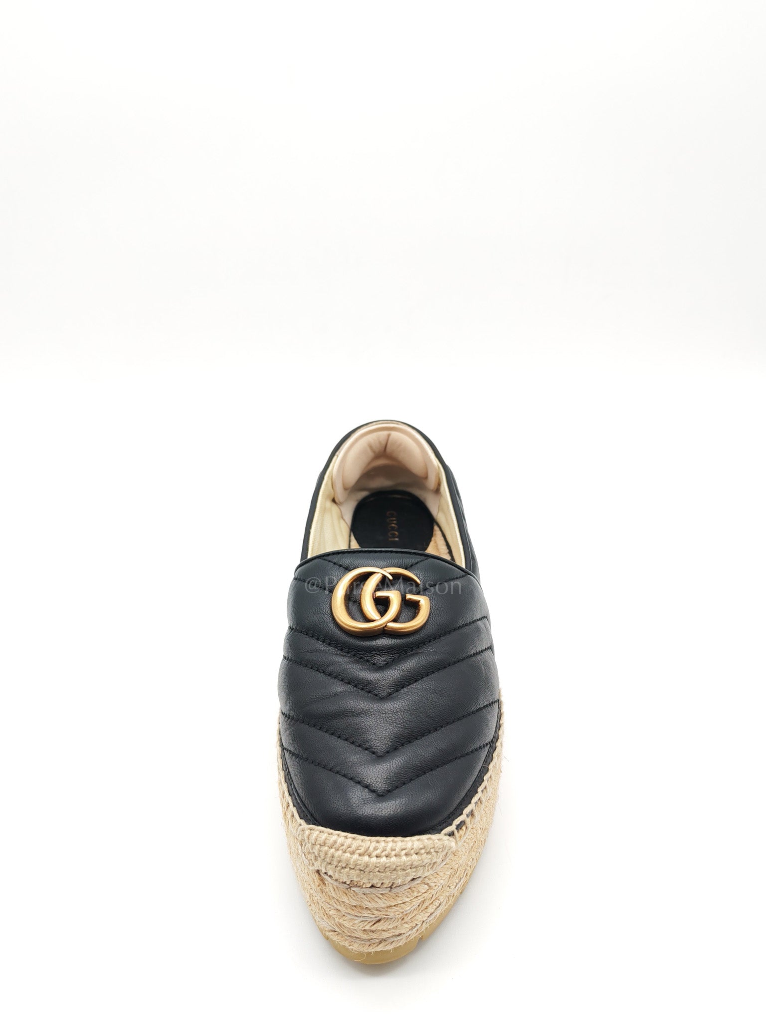Double G Matelasse Espadrilles in Black Chevron Matellase Leather Size 38 1/2 (24.5cm)