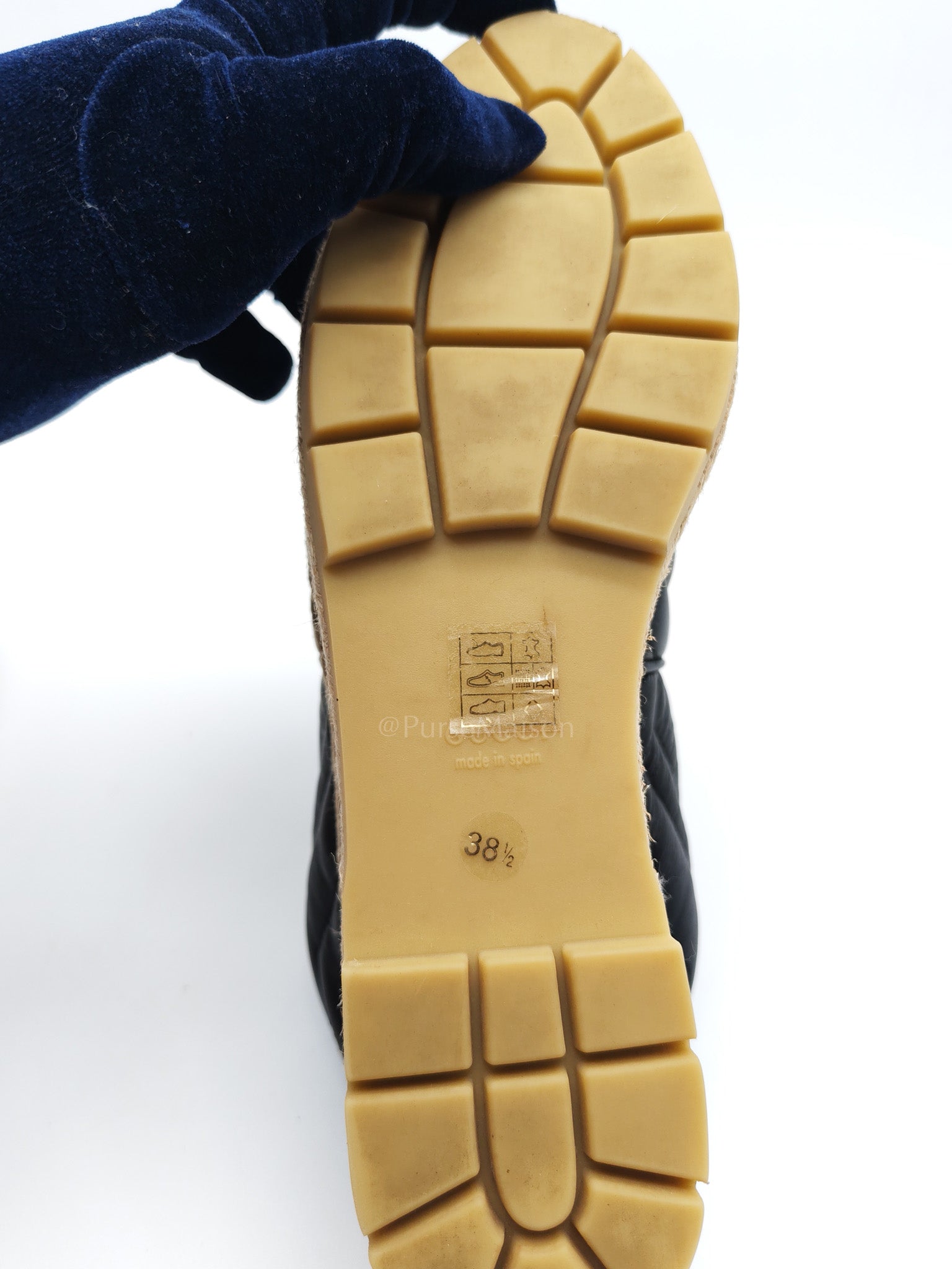 Double G Matelasse Espadrilles in Black Chevron Matellase Leather Size 38 1/2 (24.5cm)