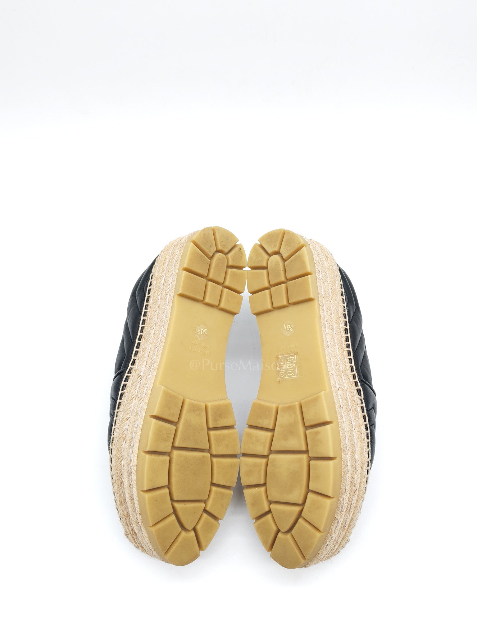 Double G Matelasse Espadrilles in Black Chevron Matellase Leather Size 38 1/2 (24.5cm)