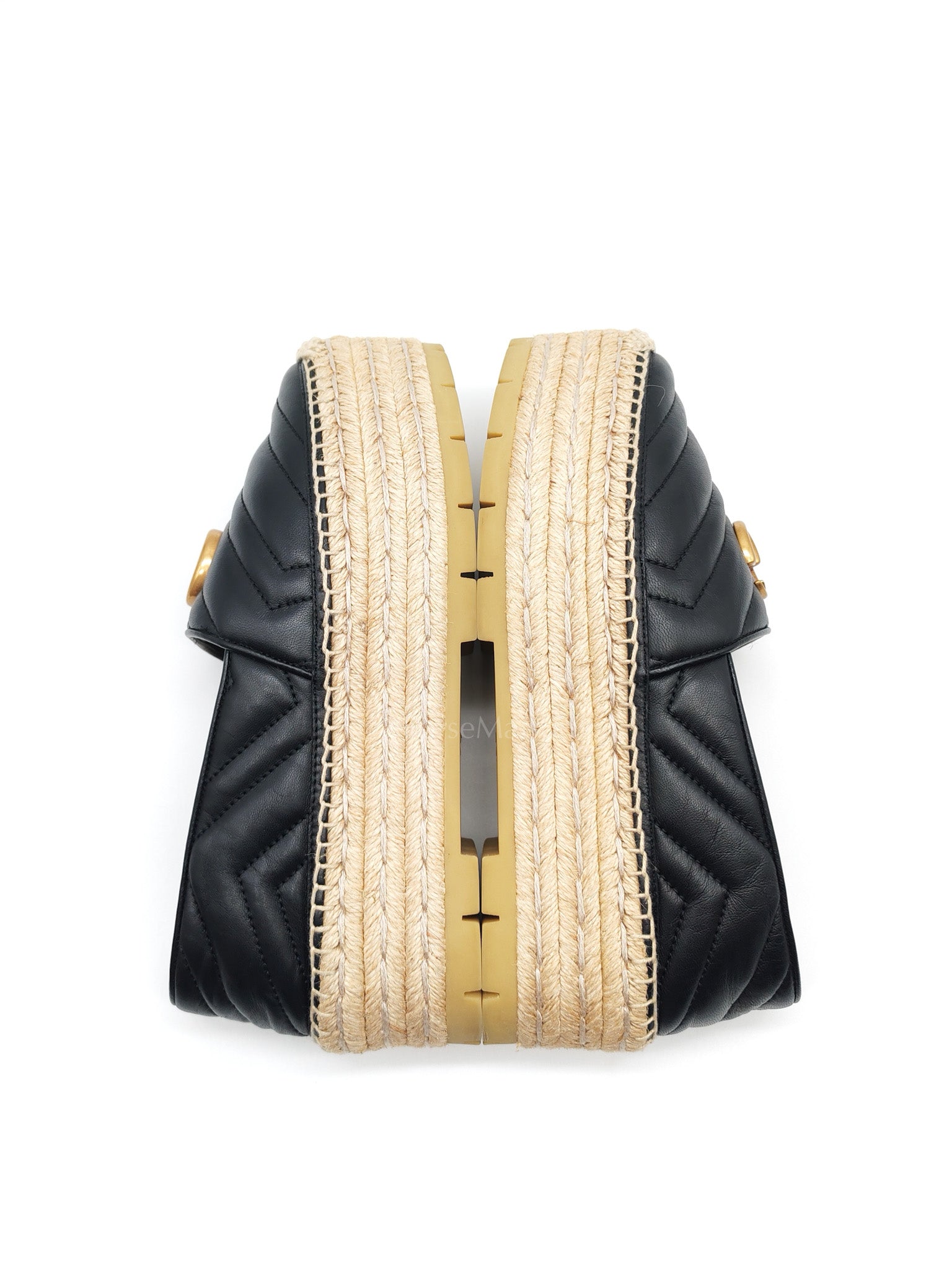 Double G Matelasse Espadrilles in Black Chevron Matellase Leather Size 38 1/2 (24.5cm)