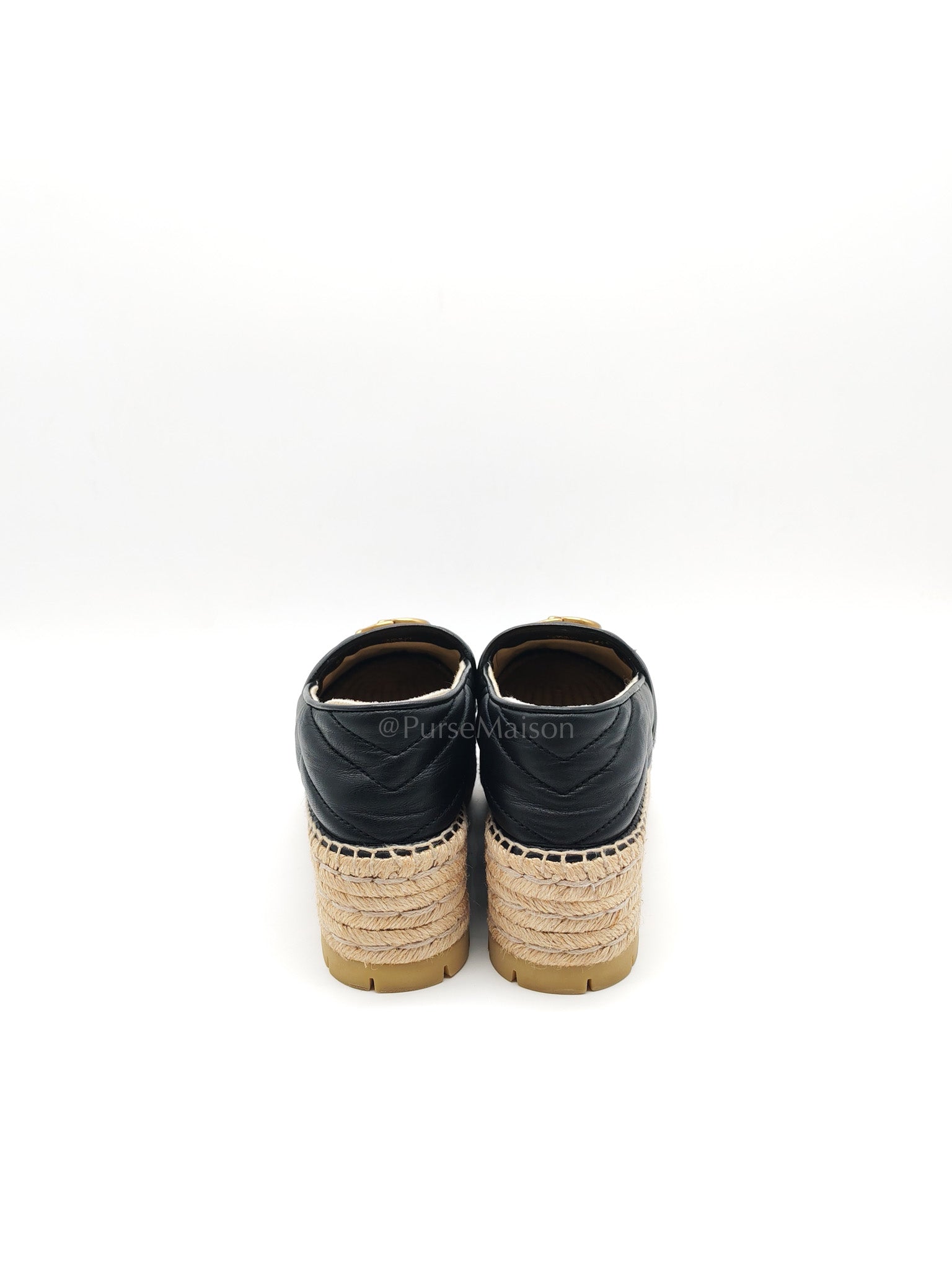 Double G Matelasse Espadrilles in Black Chevron Matellase Leather Size 38 1/2 (24.5cm)