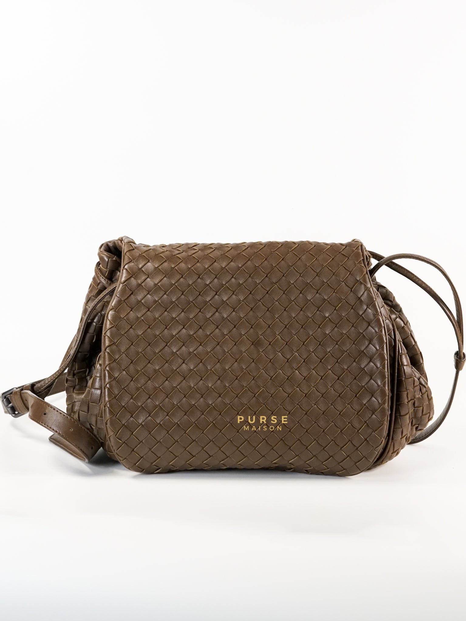 Drawstring Flap Brown Intrecciato Leather Bag | Purse Maison Luxury Bags Shop