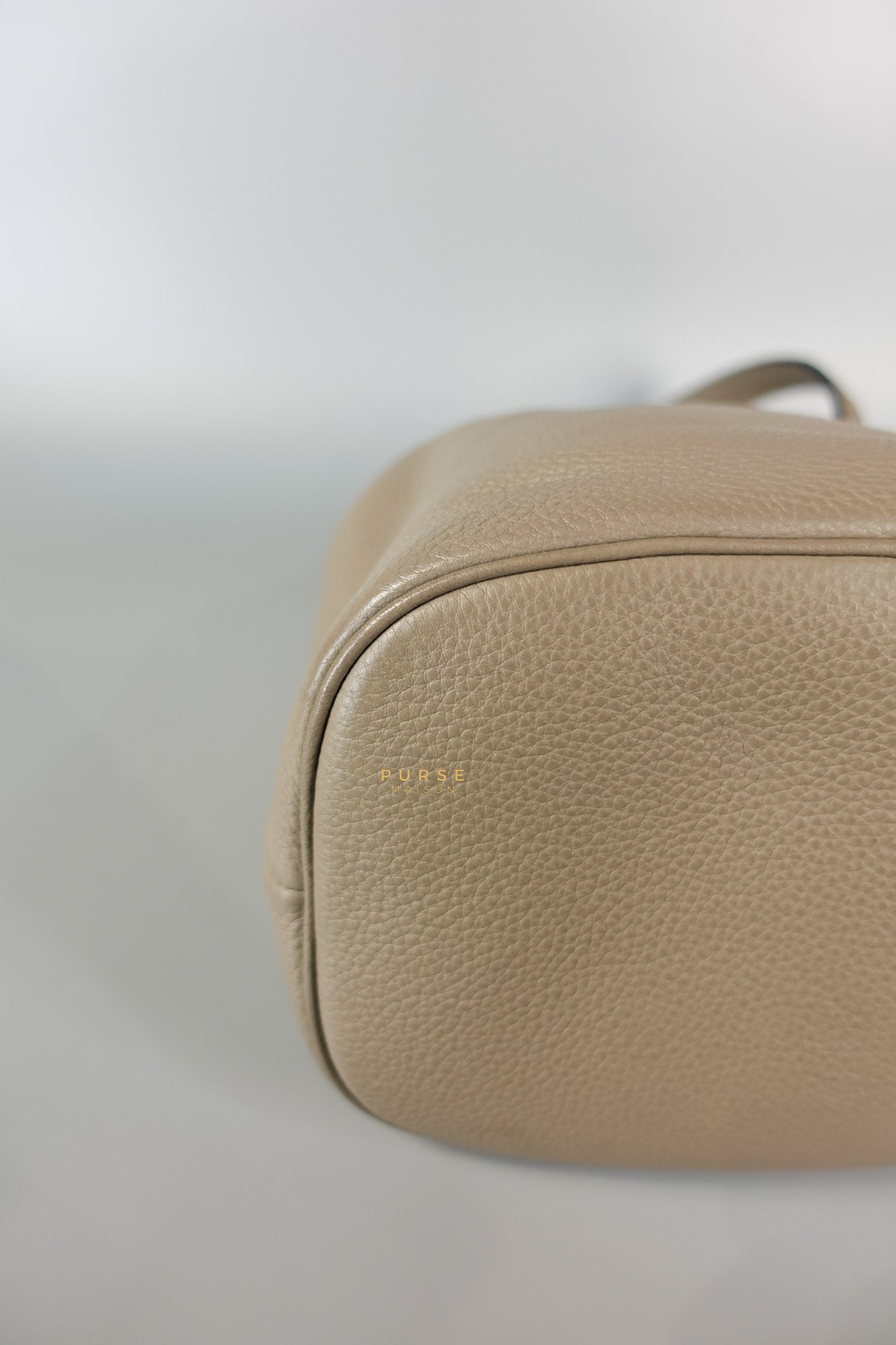 Dual Strap with Top Handle Bucket Bag in Beige | Purse Maison Luxury Bags Shop