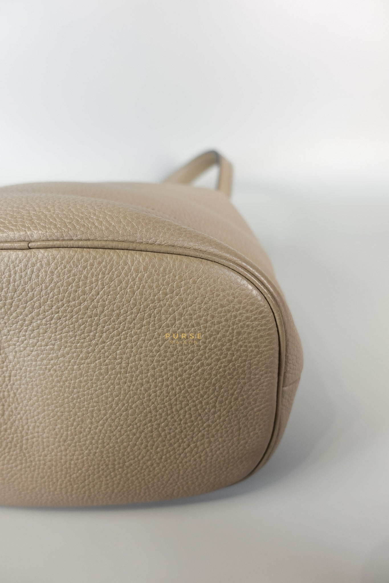 Dual Strap with Top Handle Bucket Bag in Beige | Purse Maison Luxury Bags Shop