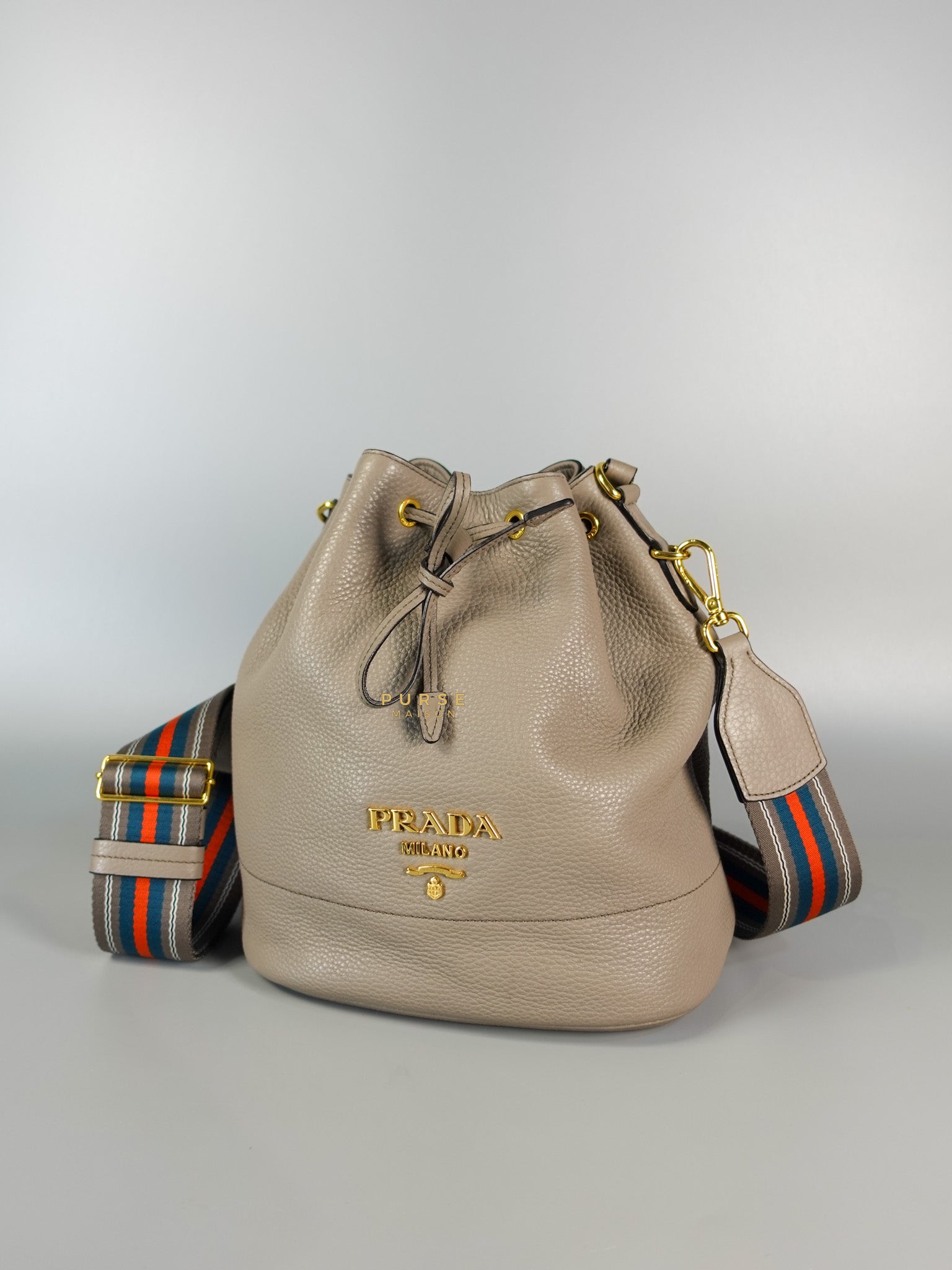 Dual Strap with Top Handle Bucket Bag in Beige | Purse Maison Luxury Bags Shop