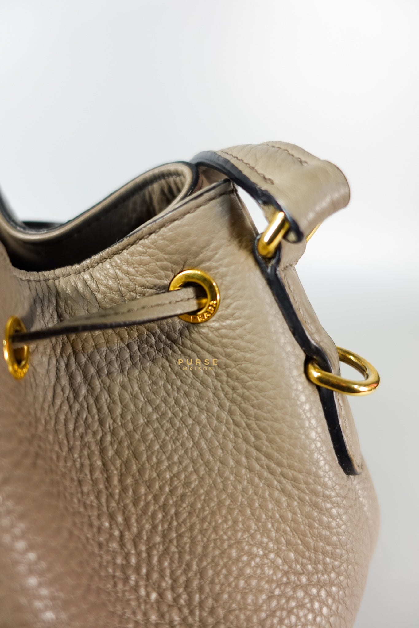 Dual Strap with Top Handle Bucket Bag in Beige | Purse Maison Luxury Bags Shop