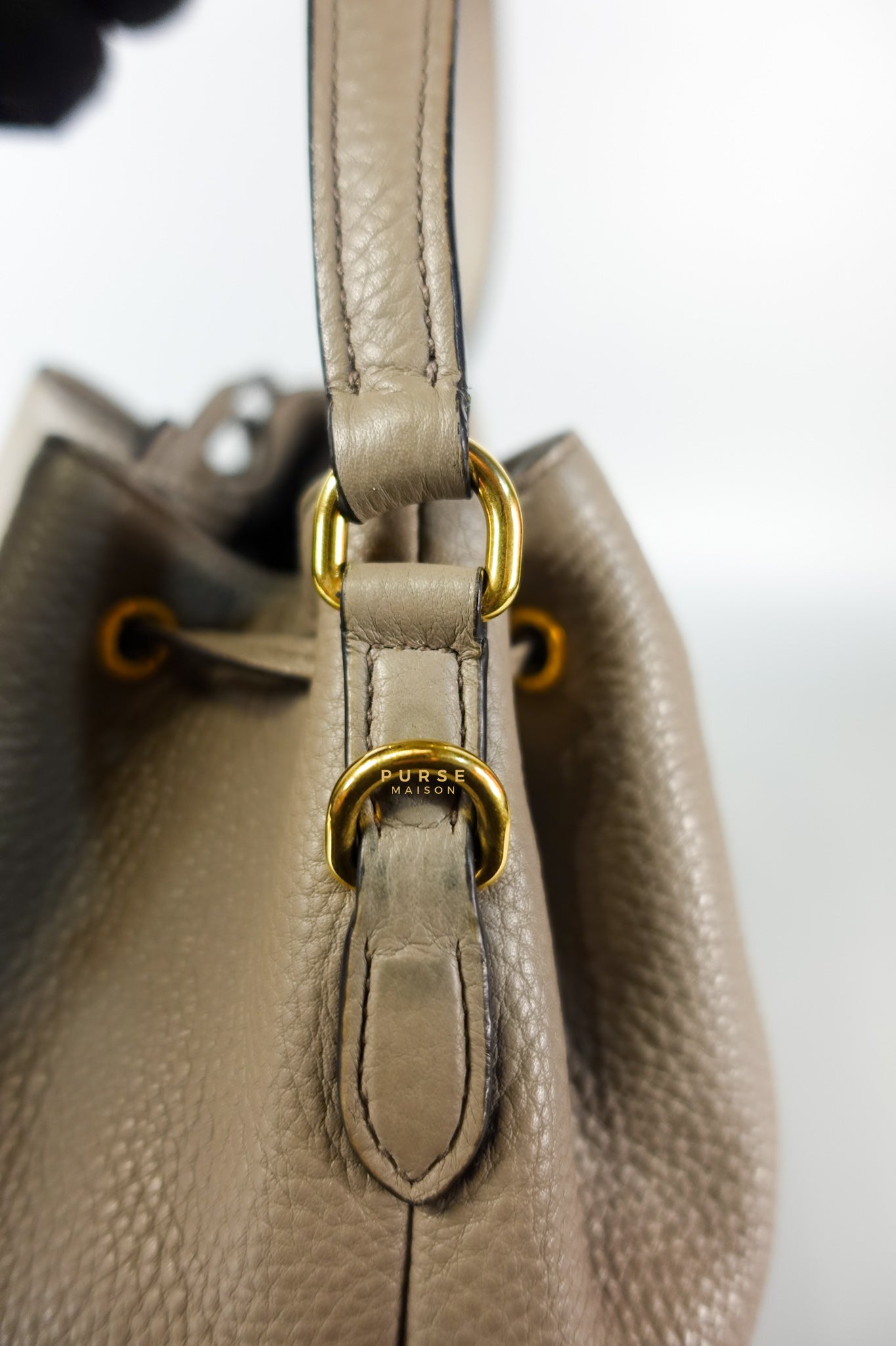 Dual Strap with Top Handle Bucket Bag in Beige | Purse Maison Luxury Bags Shop