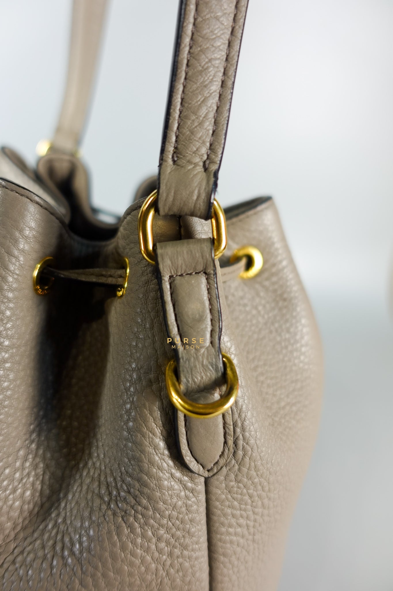 Dual Strap with Top Handle Bucket Bag in Beige | Purse Maison Luxury Bags Shop