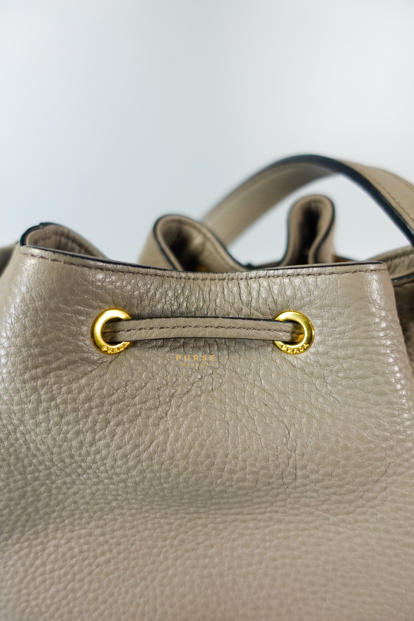 Dual Strap with Top Handle Bucket Bag in Beige | Purse Maison Luxury Bags Shop