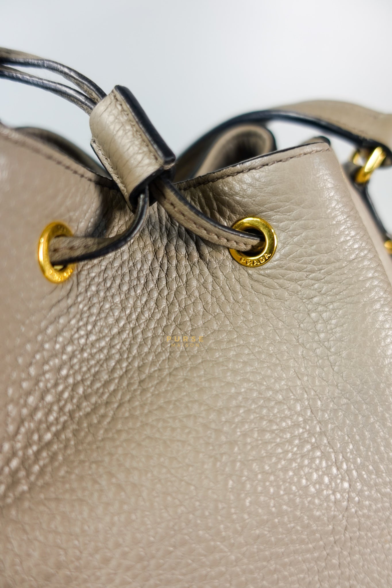 Dual Strap with Top Handle Bucket Bag in Beige | Purse Maison Luxury Bags Shop