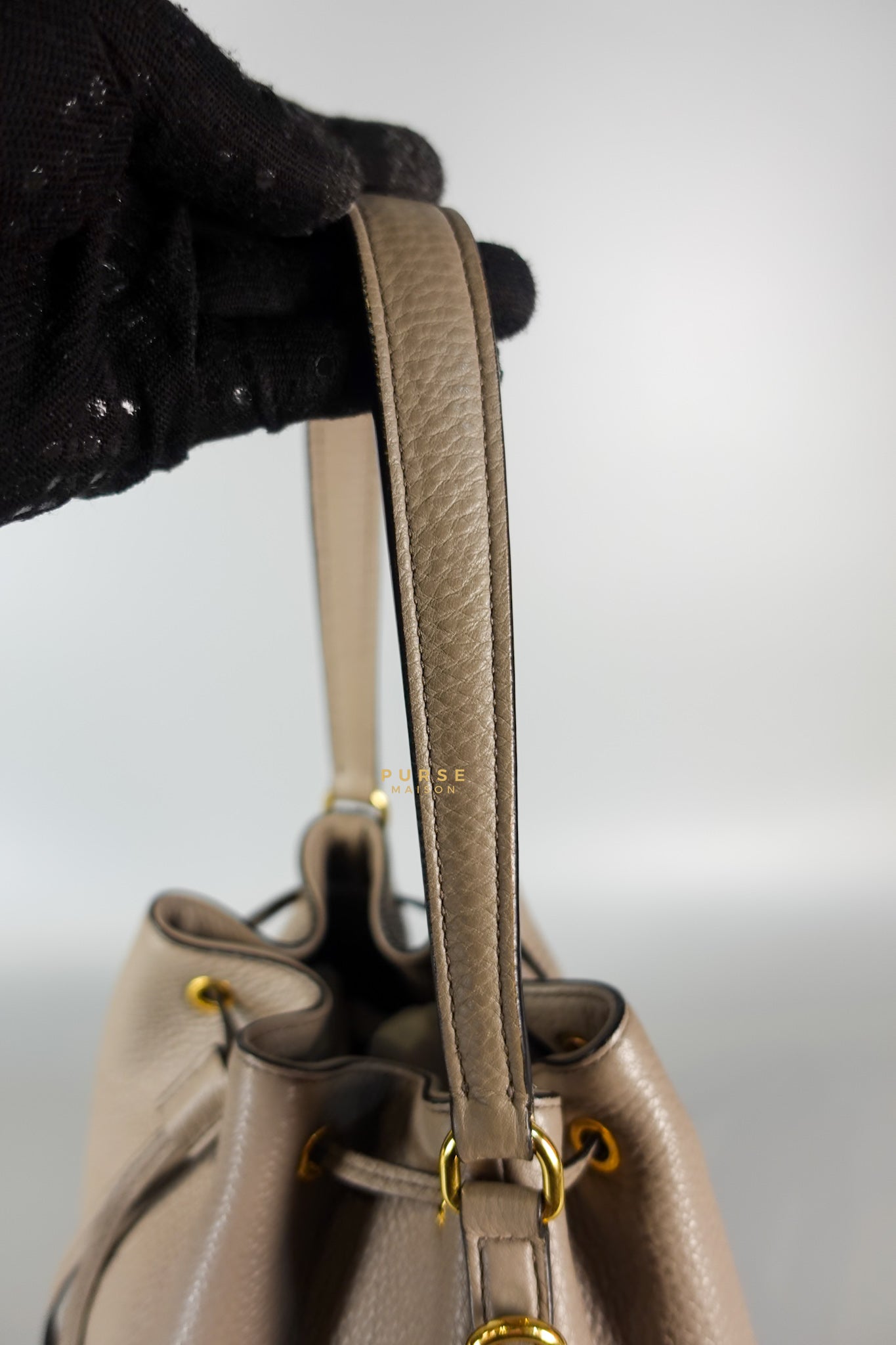 Dual Strap with Top Handle Bucket Bag in Beige | Purse Maison Luxury Bags Shop
