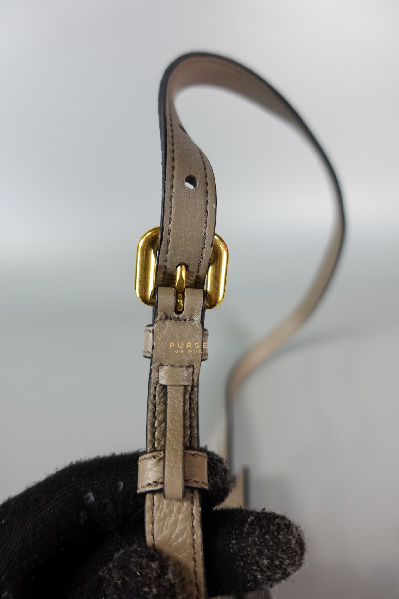 Dual Strap with Top Handle Bucket Bag in Beige | Purse Maison Luxury Bags Shop