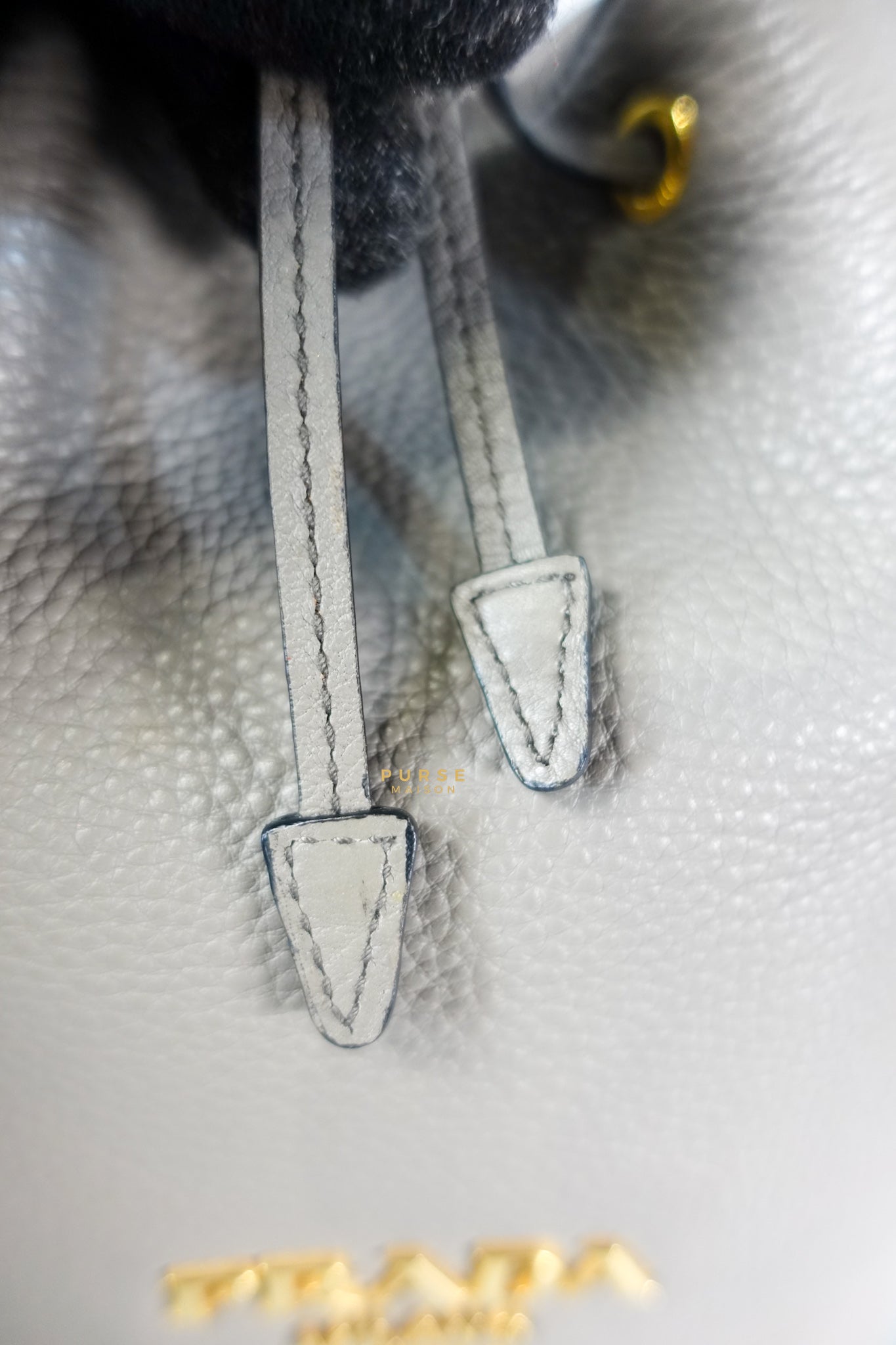 Dual Strap with Top Handle Bucket Bag in Beige | Purse Maison Luxury Bags Shop