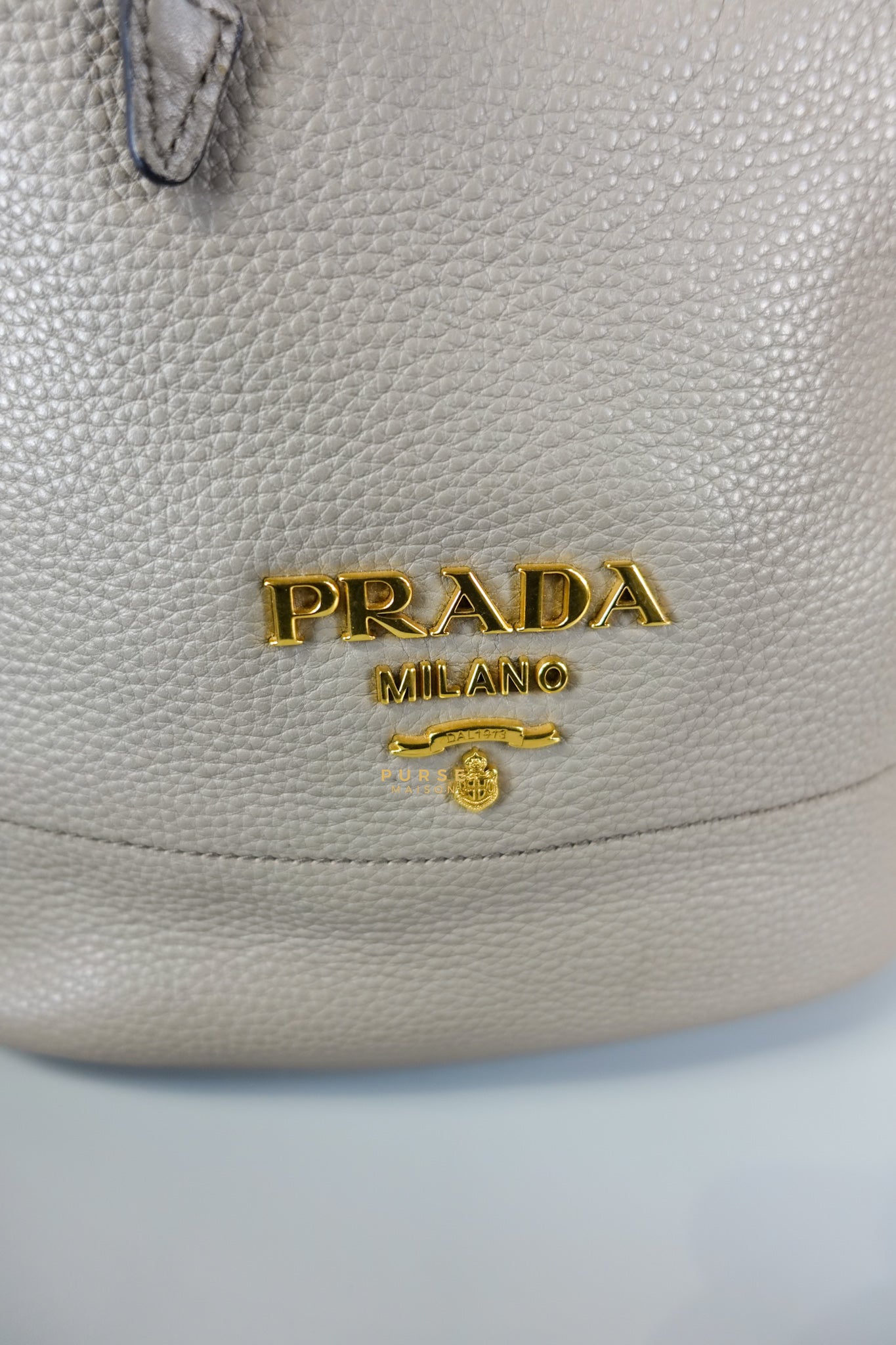Dual Strap with Top Handle Bucket Bag in Beige | Purse Maison Luxury Bags Shop