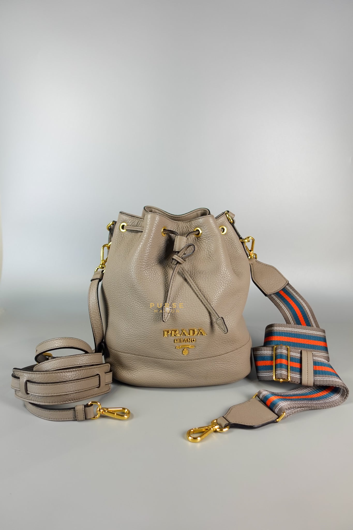 Dual Strap with Top Handle Bucket Bag in Beige | Purse Maison Luxury Bags Shop