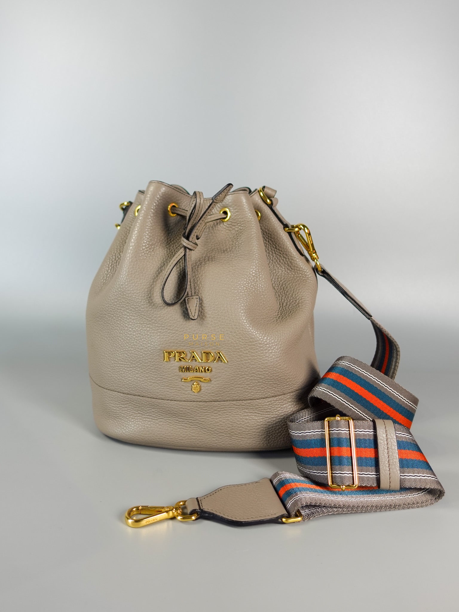 Dual Strap with Top Handle Bucket Bag in Beige | Purse Maison Luxury Bags Shop