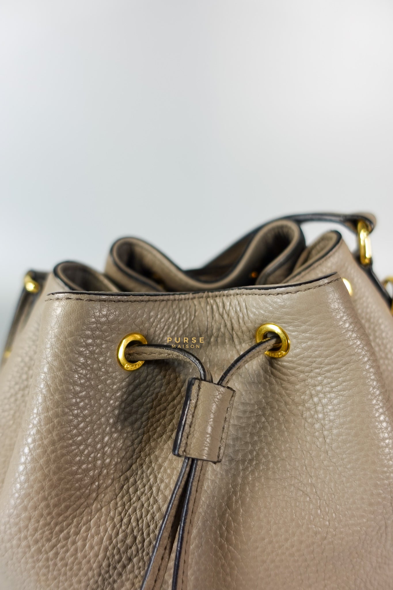 Dual Strap with Top Handle Bucket Bag in Beige | Purse Maison Luxury Bags Shop