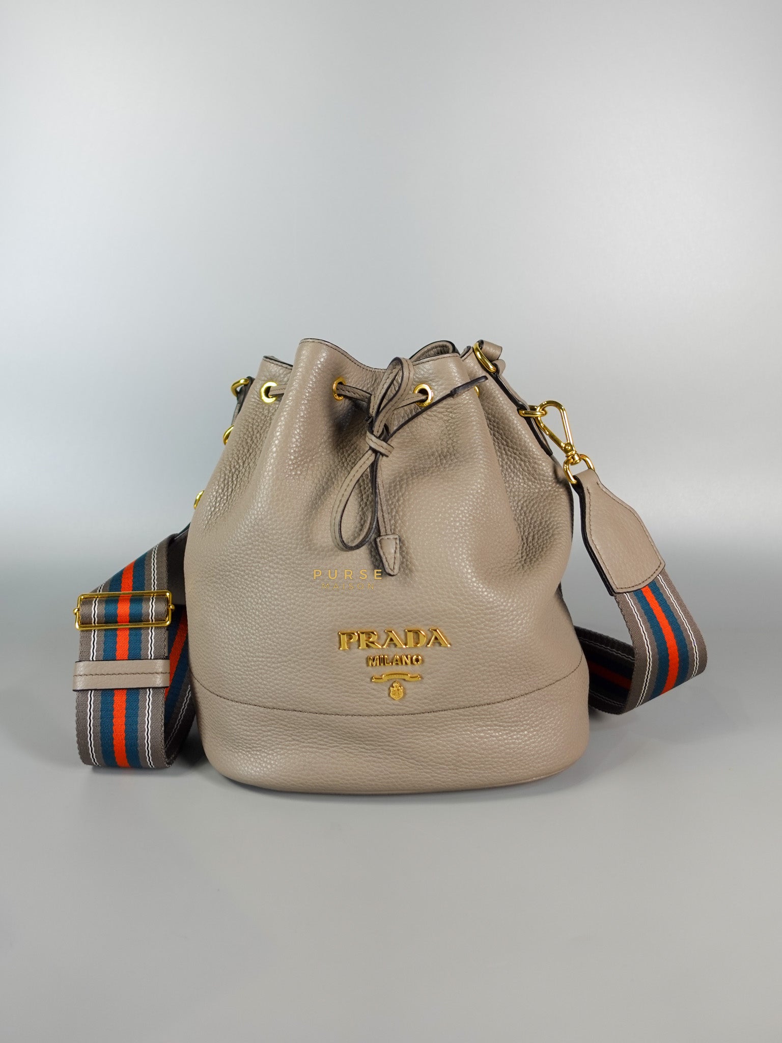Dual Strap with Top Handle Bucket Bag in Beige | Purse Maison Luxury Bags Shop