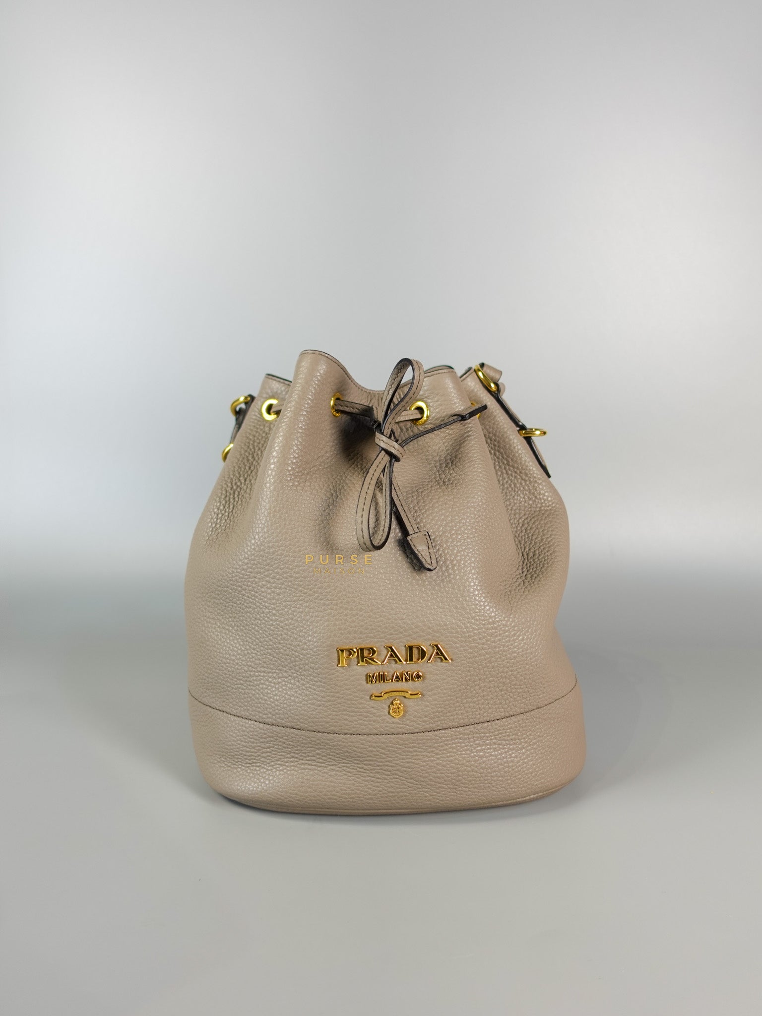 Dual Strap with Top Handle Bucket Bag in Beige | Purse Maison Luxury Bags Shop