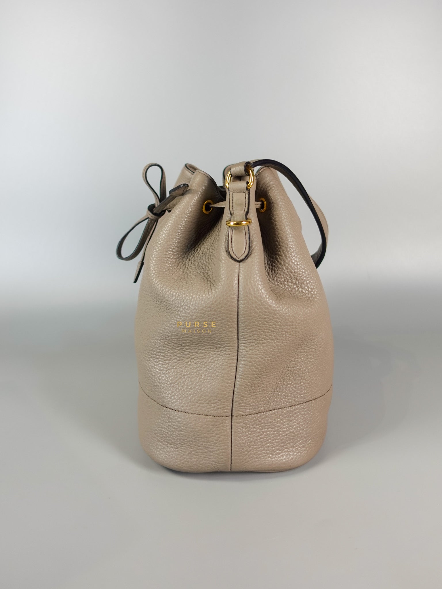 Dual Strap with Top Handle Bucket Bag in Beige | Purse Maison Luxury Bags Shop