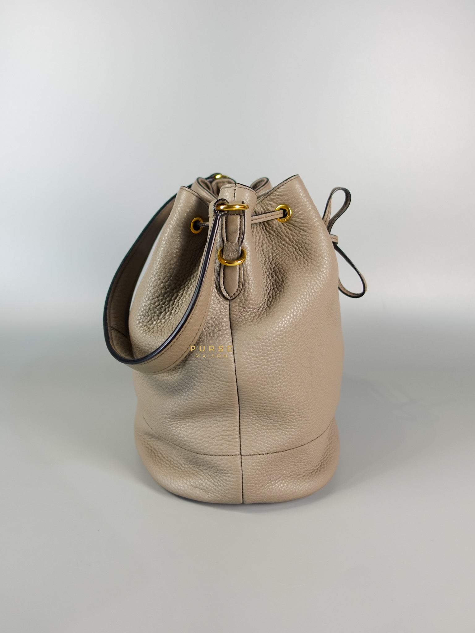 Dual Strap with Top Handle Bucket Bag in Beige | Purse Maison Luxury Bags Shop