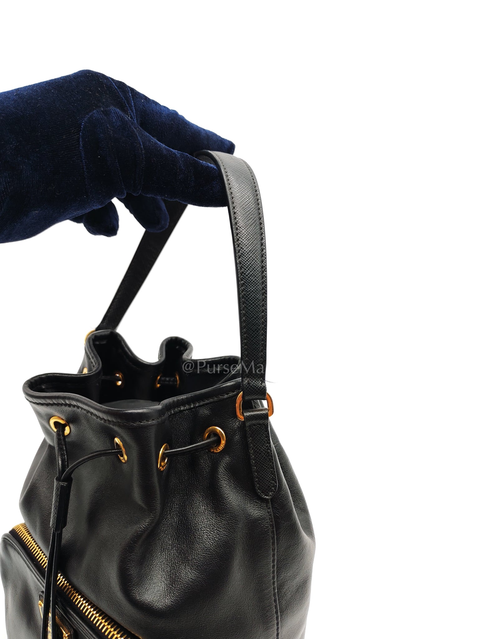Duet Bucket Bag in Black Smooth Calfskin Leather Crossbody Bag | Purse Maison Luxury Bags Shop
