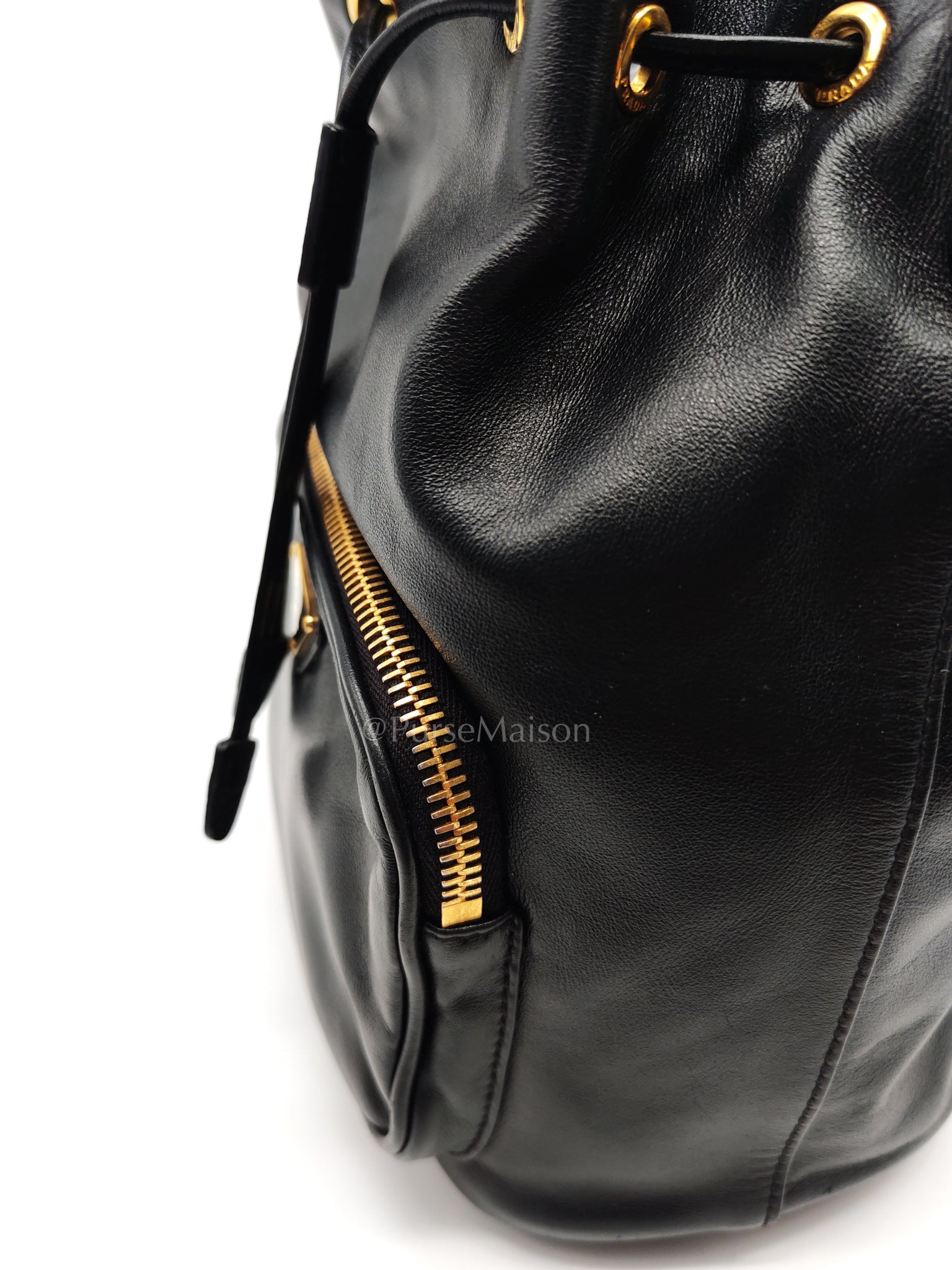 Duet Bucket Bag in Black Smooth Calfskin Leather Crossbody Bag | Purse Maison Luxury Bags Shop