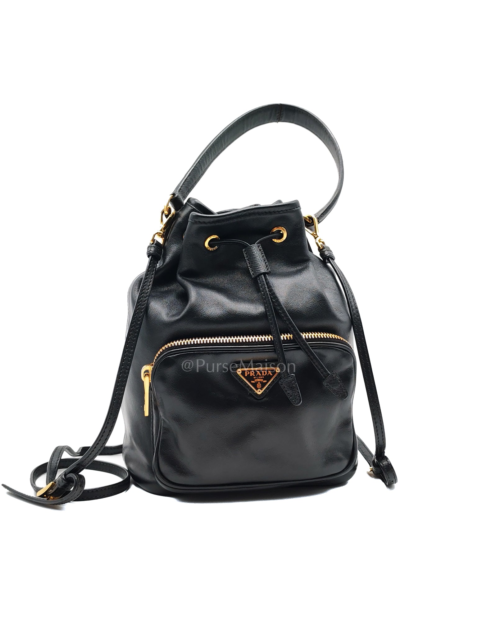 Duet Bucket Bag in Black Smooth Calfskin Leather Crossbody Bag | Purse Maison Luxury Bags Shop