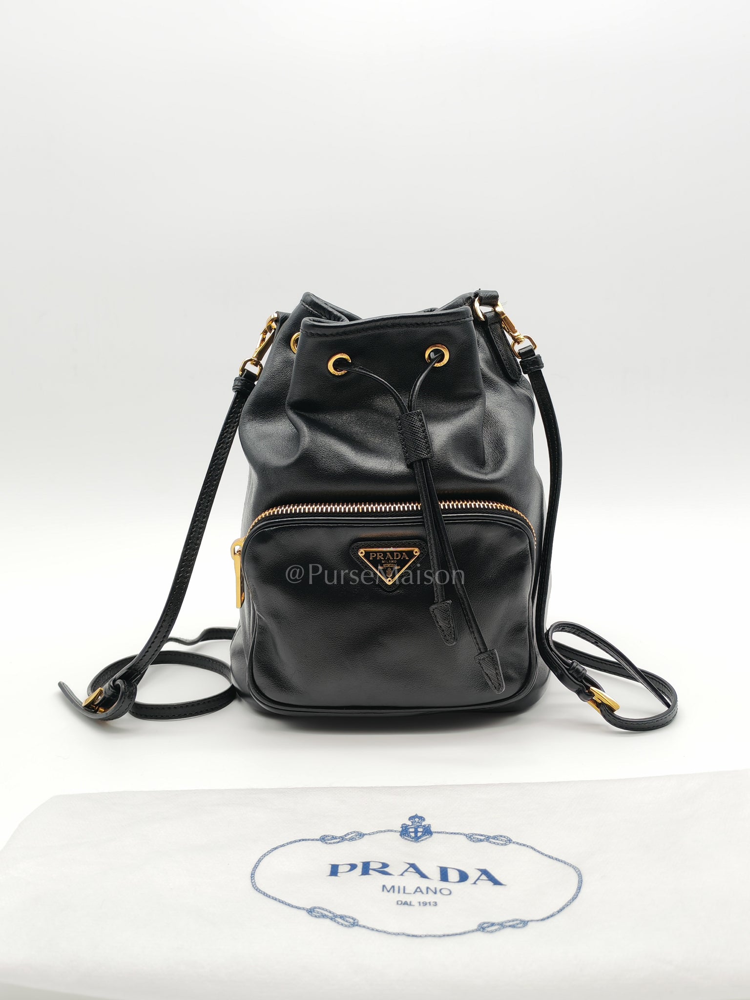 Duet Bucket Bag in Black Smooth Calfskin Leather Crossbody Bag | Purse Maison Luxury Bags Shop