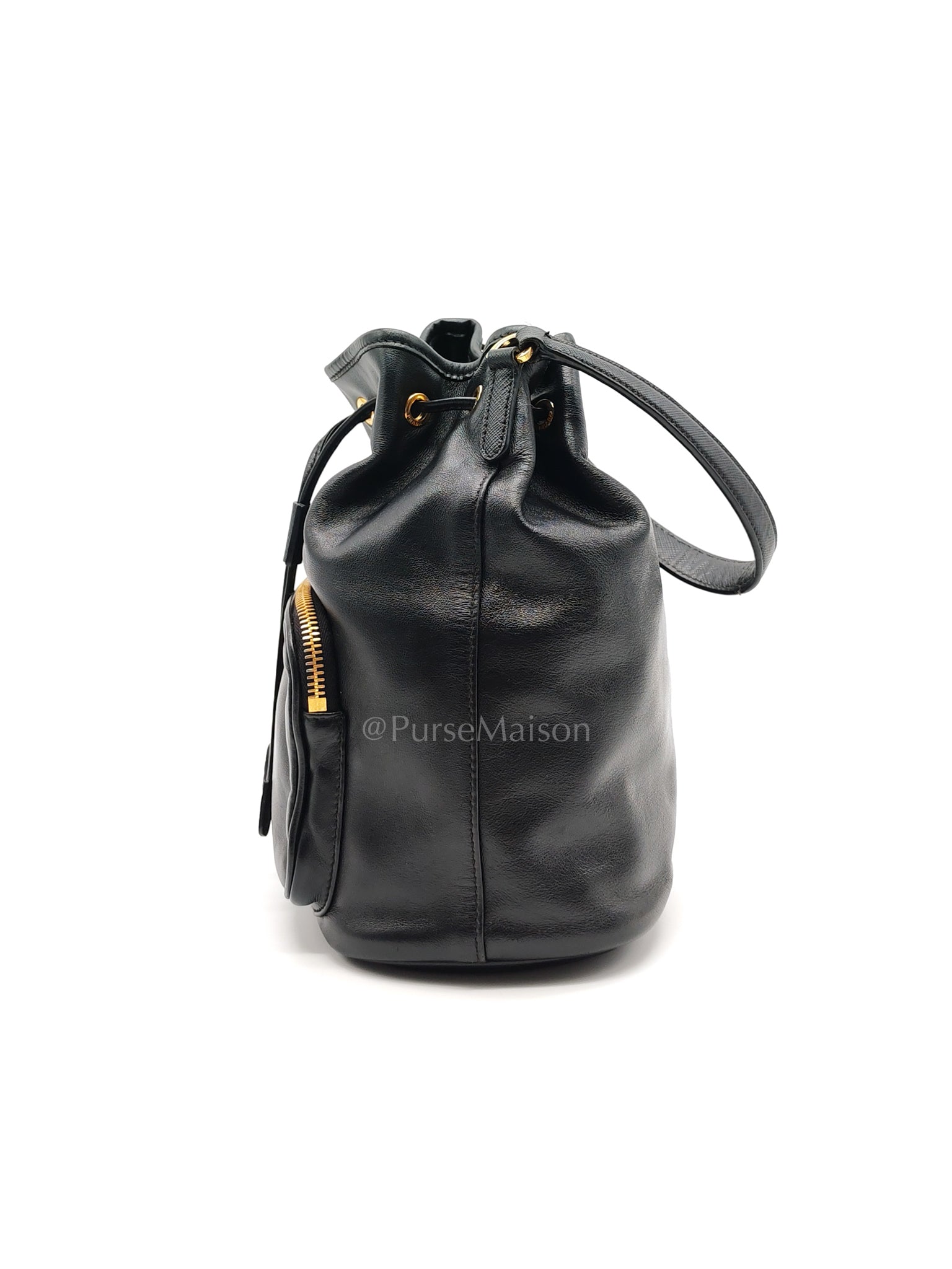 Duet Bucket Bag in Black Smooth Calfskin Leather Crossbody Bag | Purse Maison Luxury Bags Shop