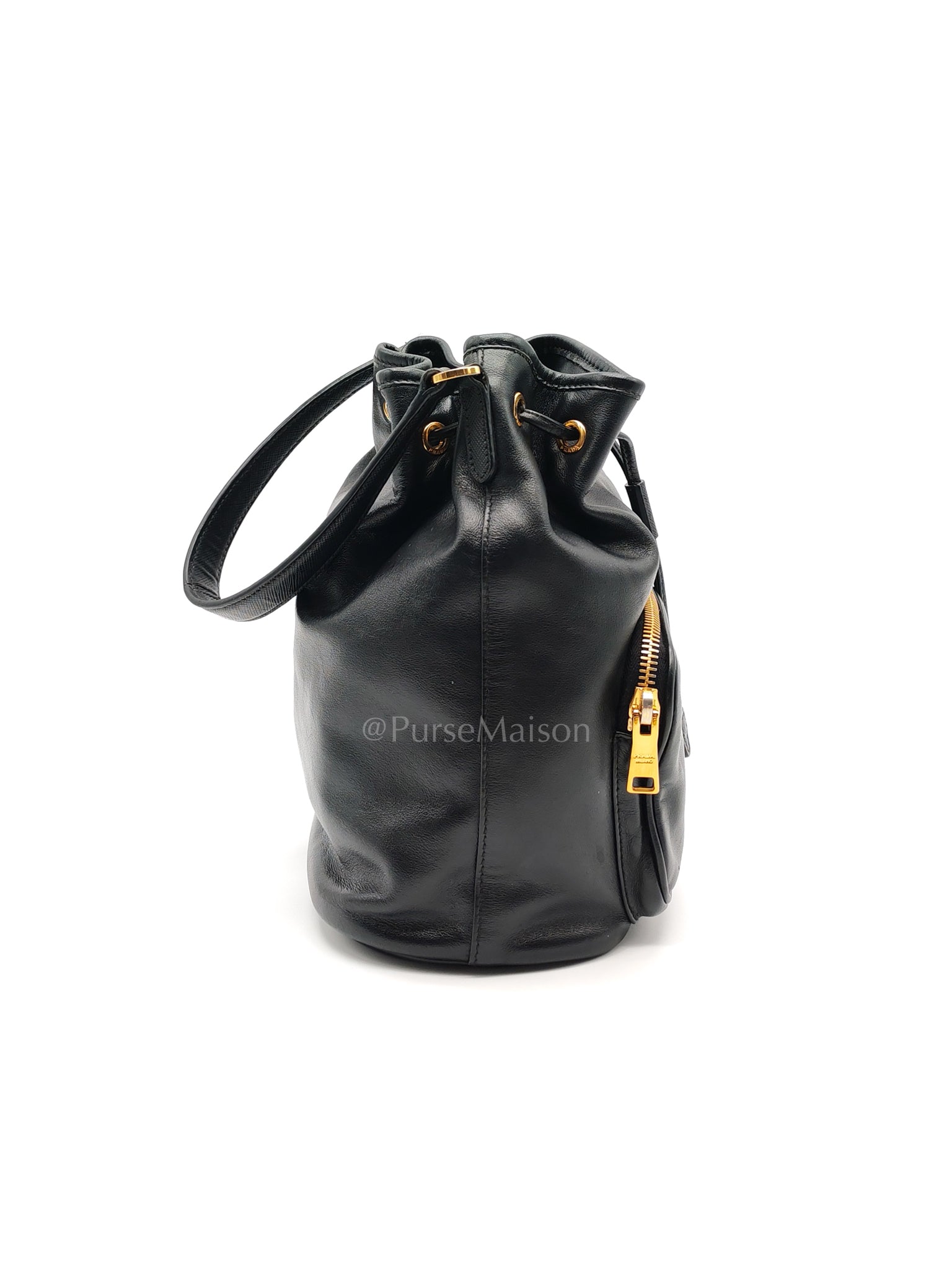 Duet Bucket Bag in Black Smooth Calfskin Leather Crossbody Bag | Purse Maison Luxury Bags Shop