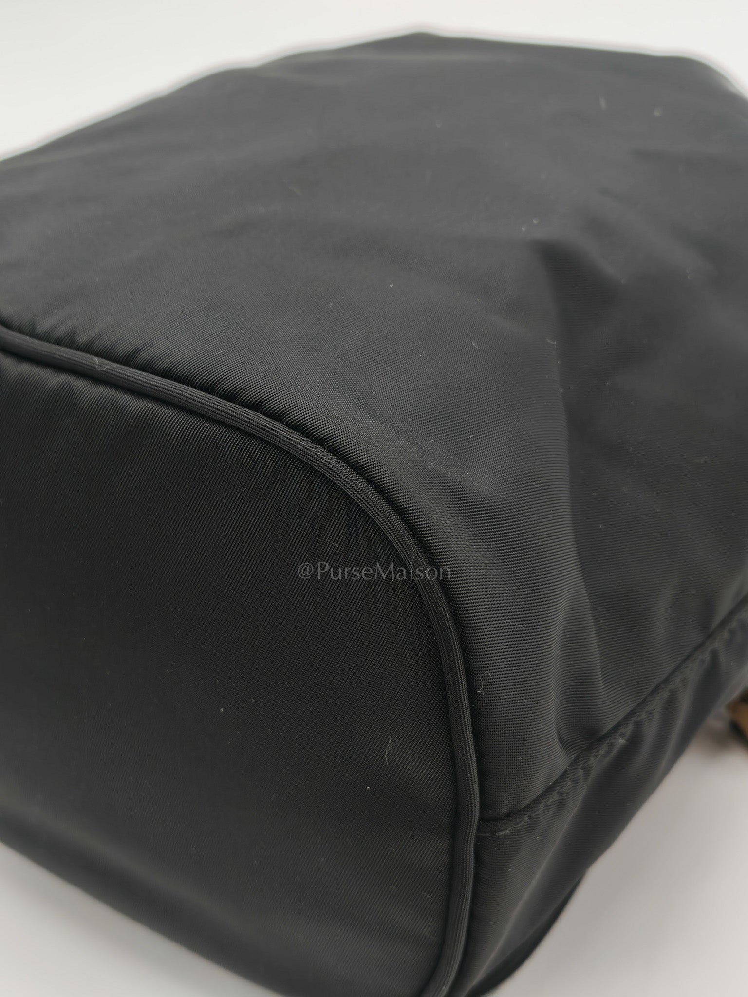 Duet Re-Nylon Black Drawstring Bucket Bag | Purse Maison Luxury Bags Shop