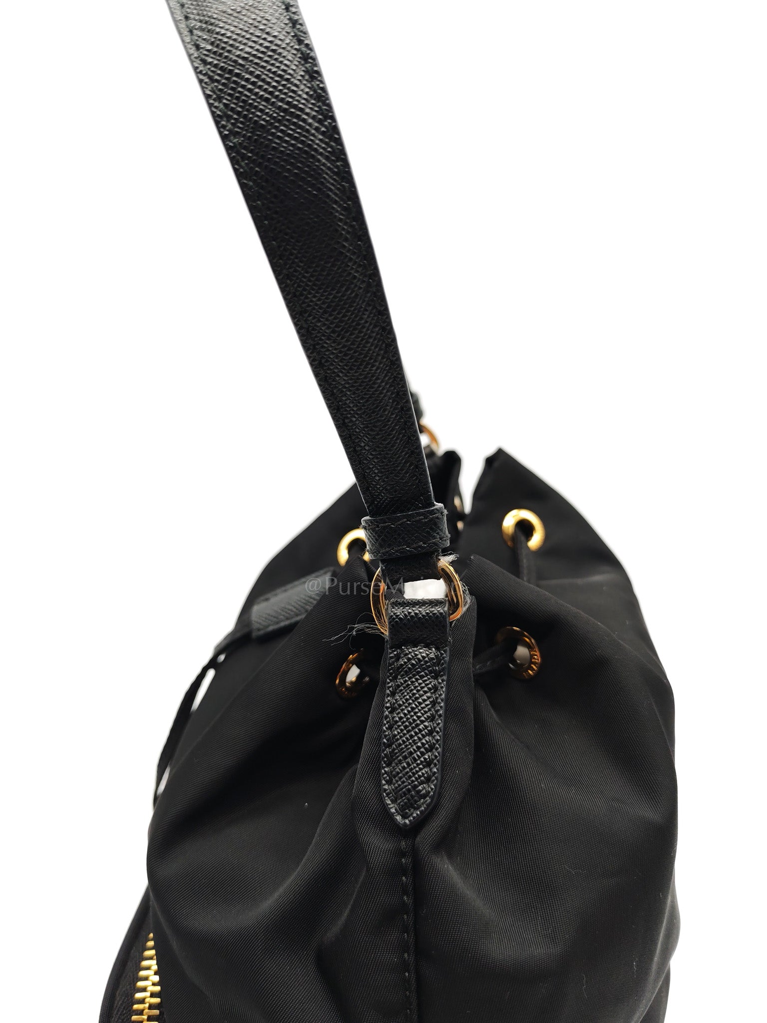 Duet Re-Nylon Black Drawstring Bucket Bag | Purse Maison Luxury Bags Shop