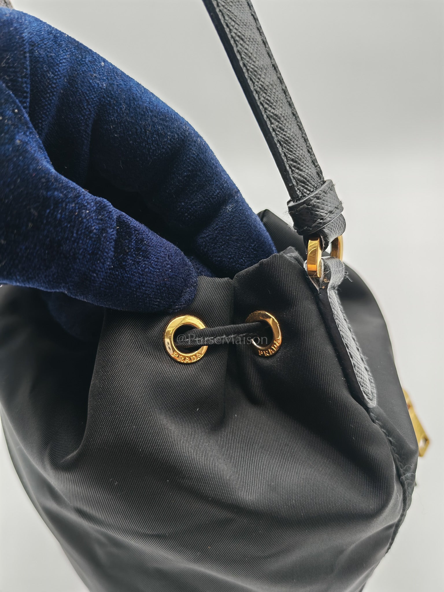 Duet Re-Nylon Black Drawstring Bucket Bag | Purse Maison Luxury Bags Shop
