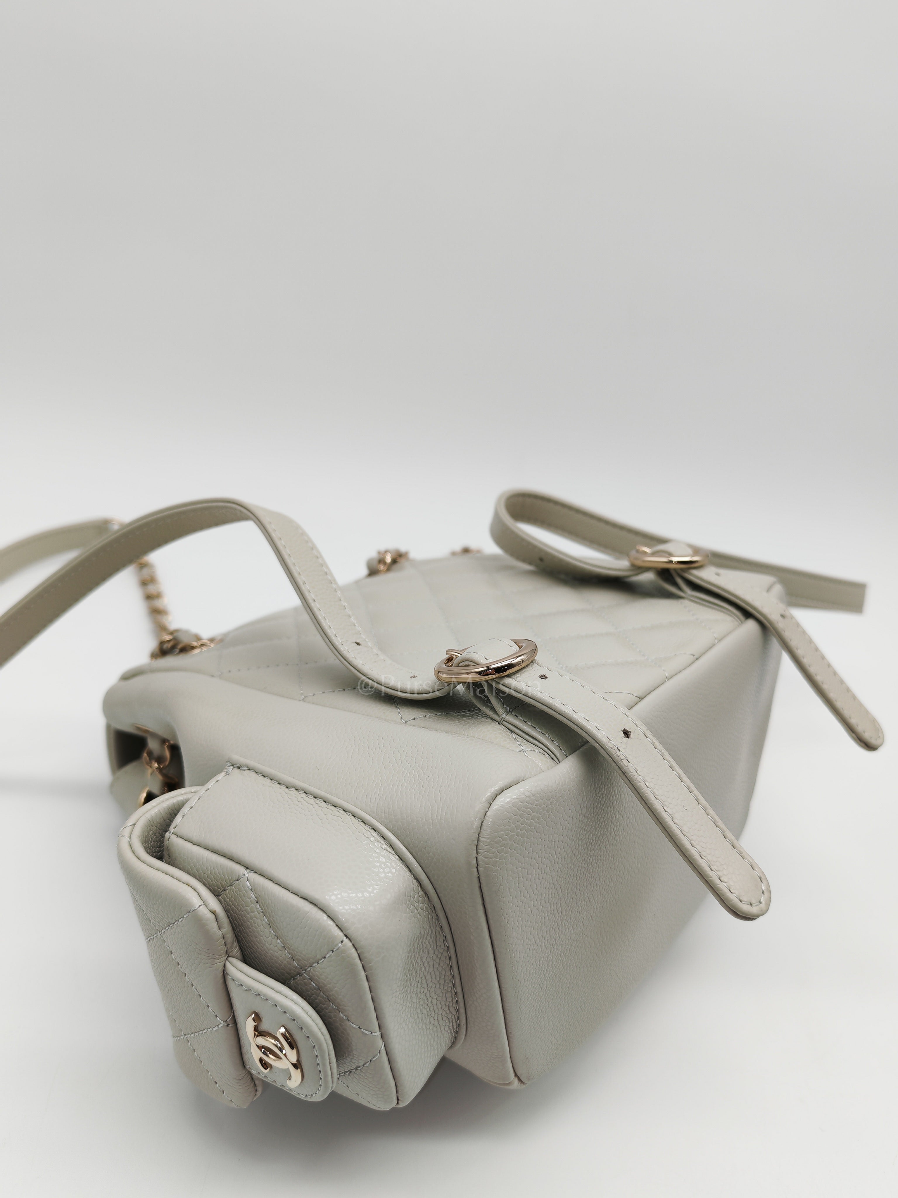 Duma Backpack Small in Gray Caviar Leather & Light Gold Hardware Microchip | Purse Maison Luxury Bags Shop