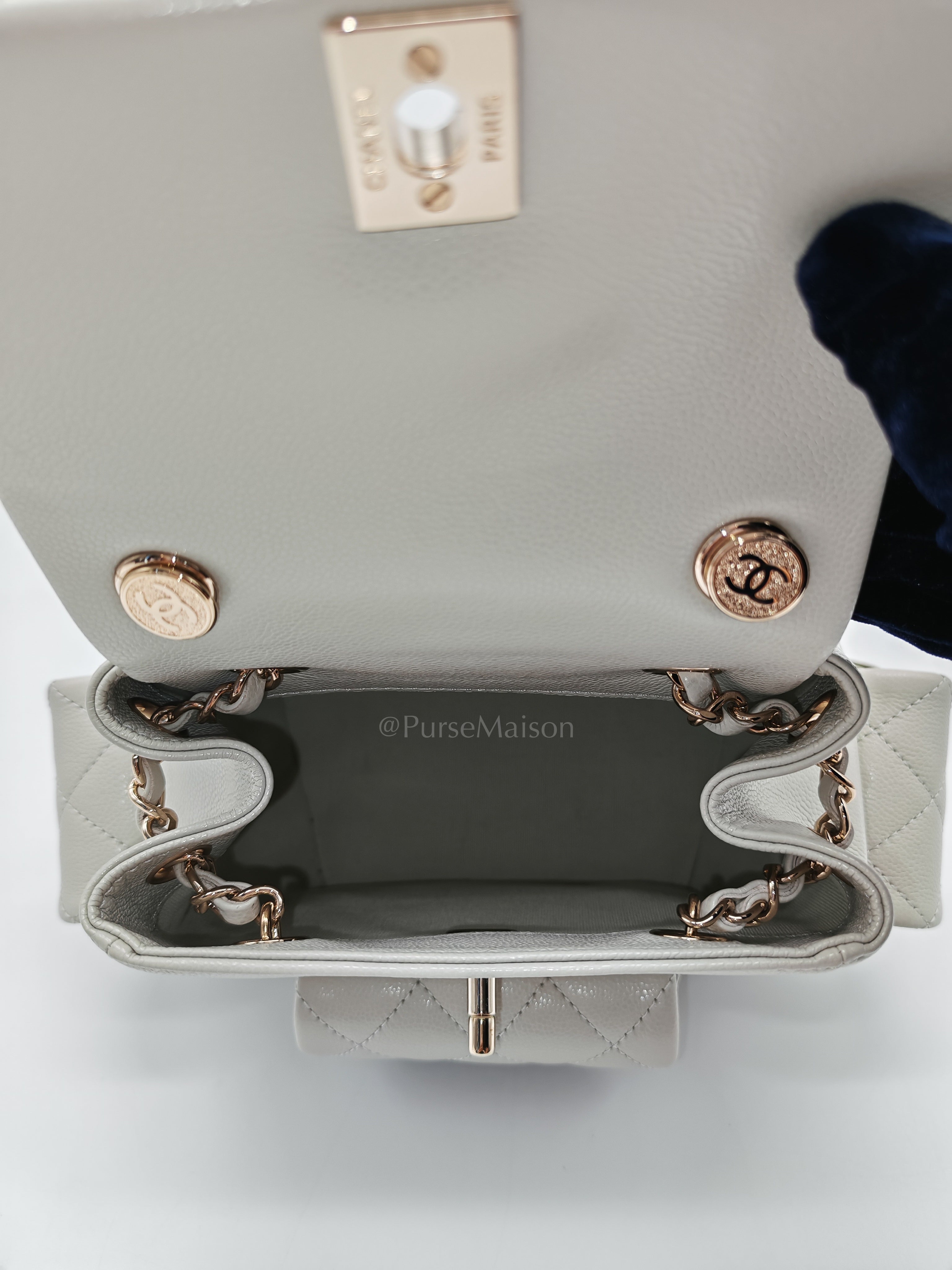 Duma Backpack Small in Gray Caviar Leather & Light Gold Hardware Microchip | Purse Maison Luxury Bags Shop