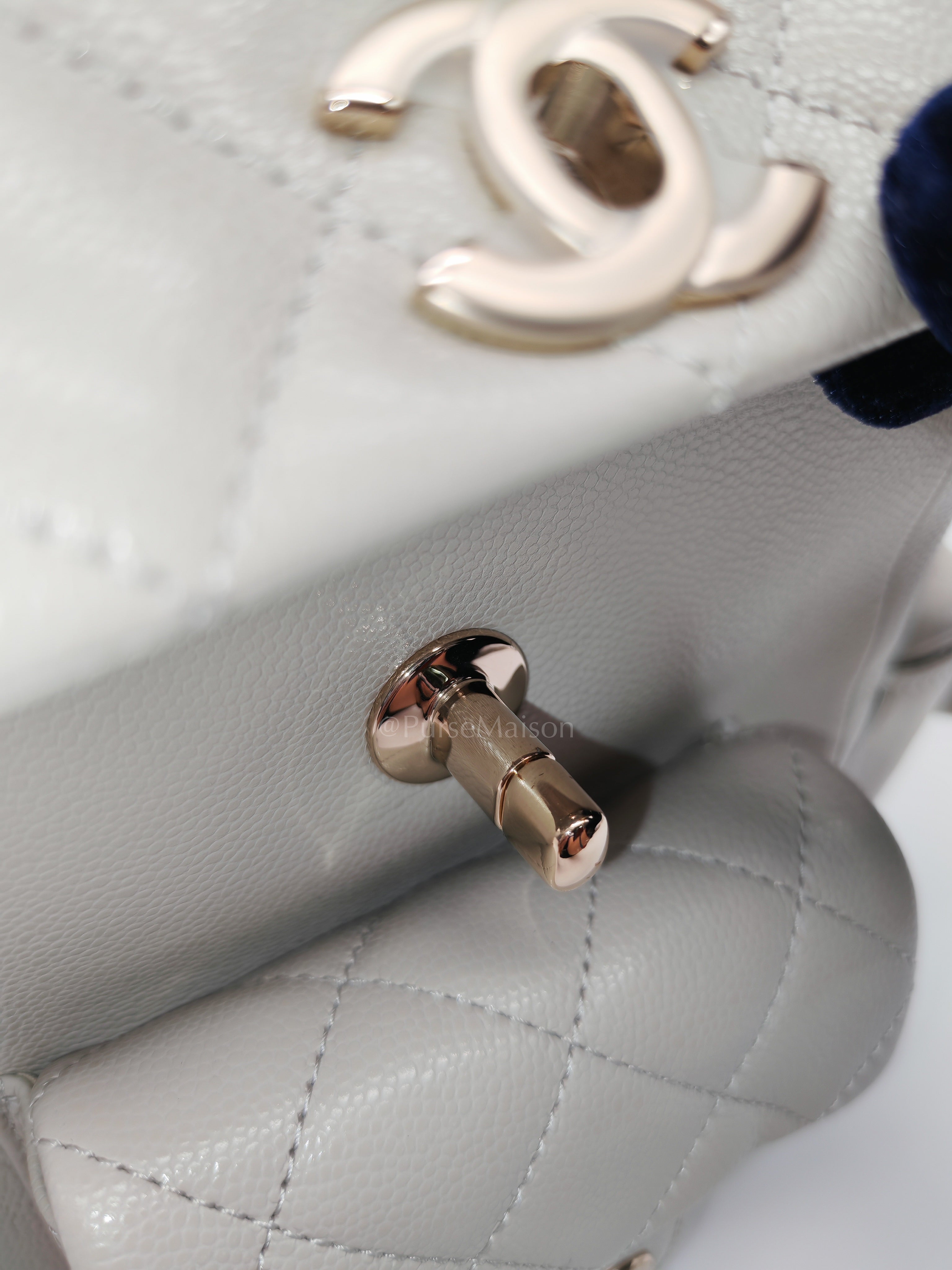 Duma Backpack Small in Gray Caviar Leather & Light Gold Hardware Microchip | Purse Maison Luxury Bags Shop