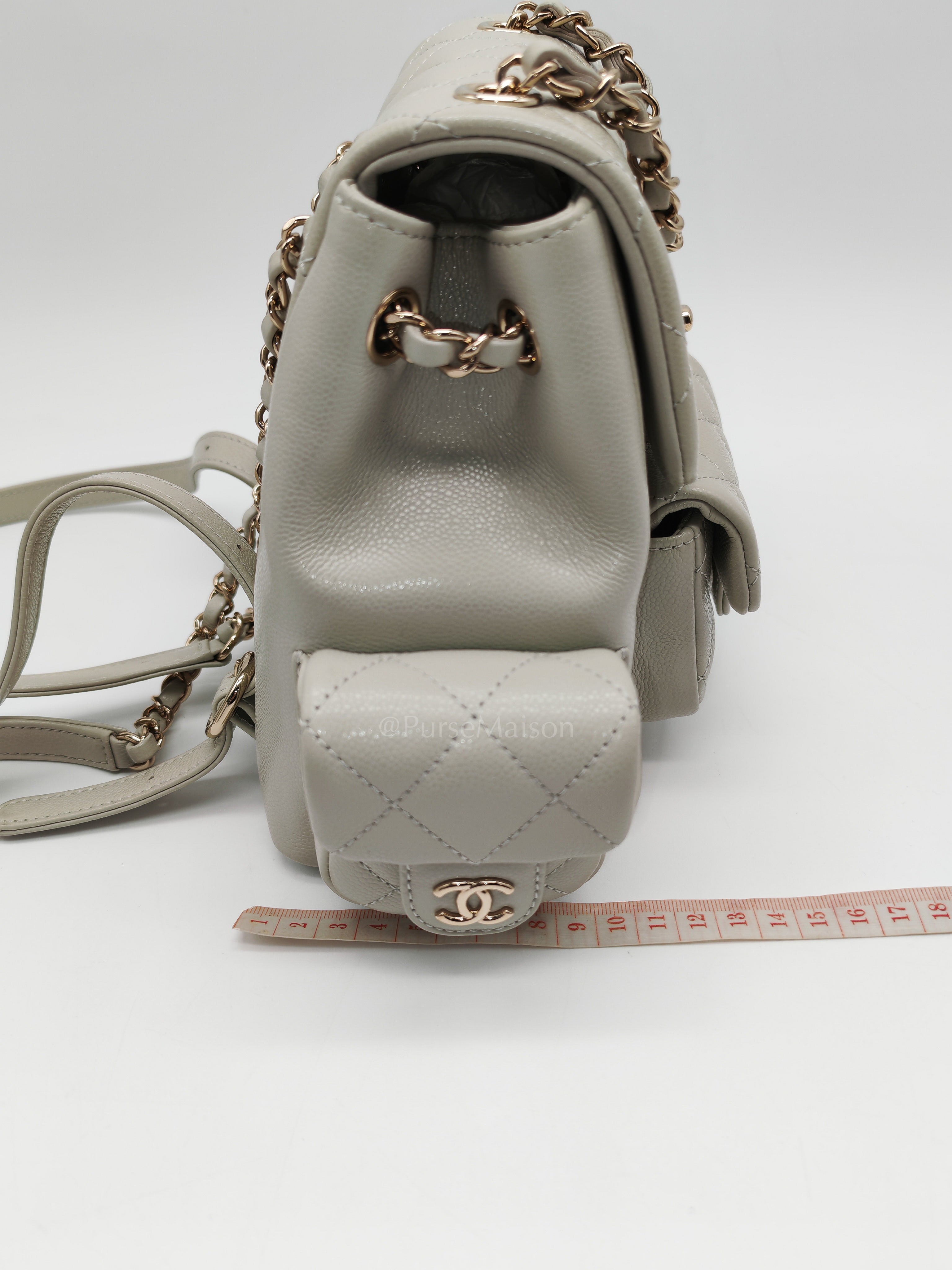 Duma Backpack Small in Gray Caviar Leather & Light Gold Hardware Microchip | Purse Maison Luxury Bags Shop